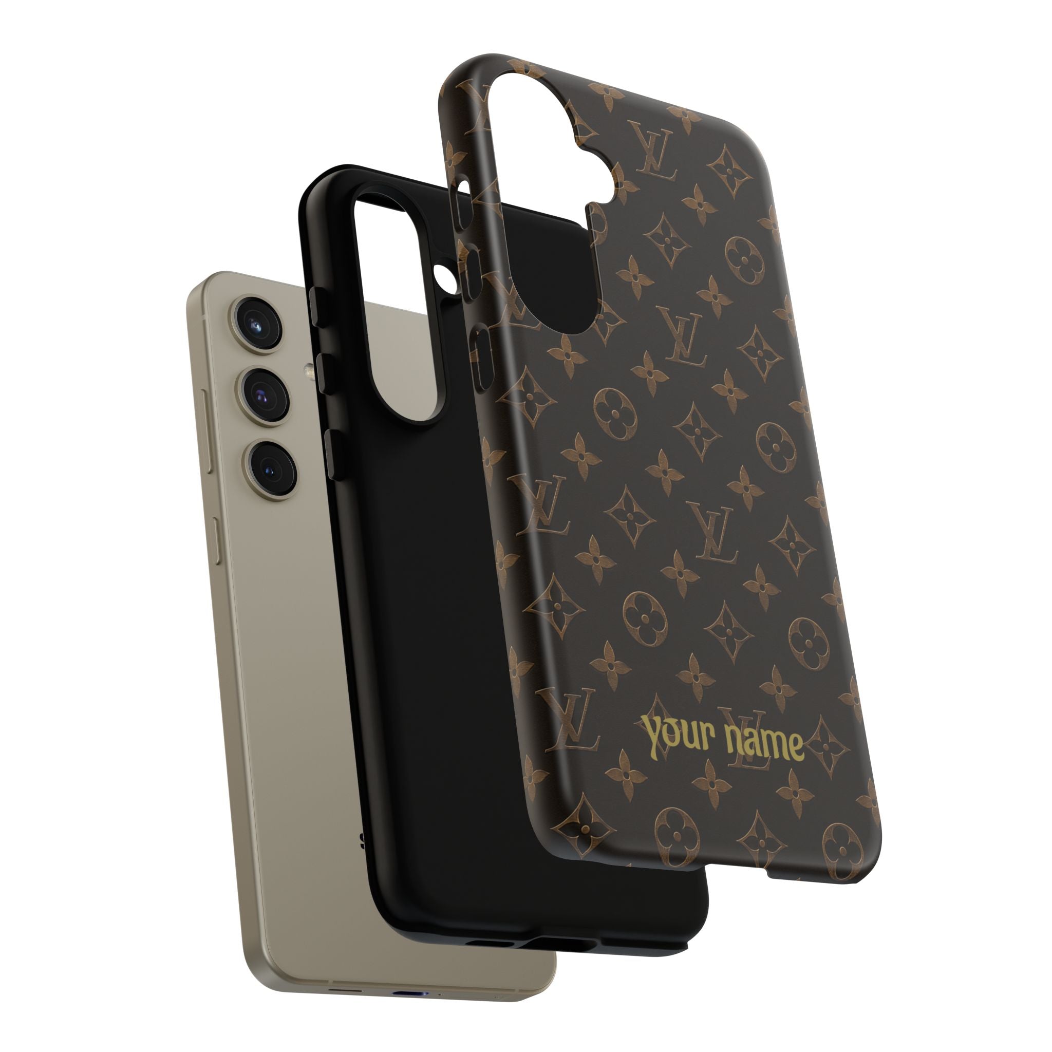 Luxury Monogram Phone Case — Customizable "your name" Brown Pattern