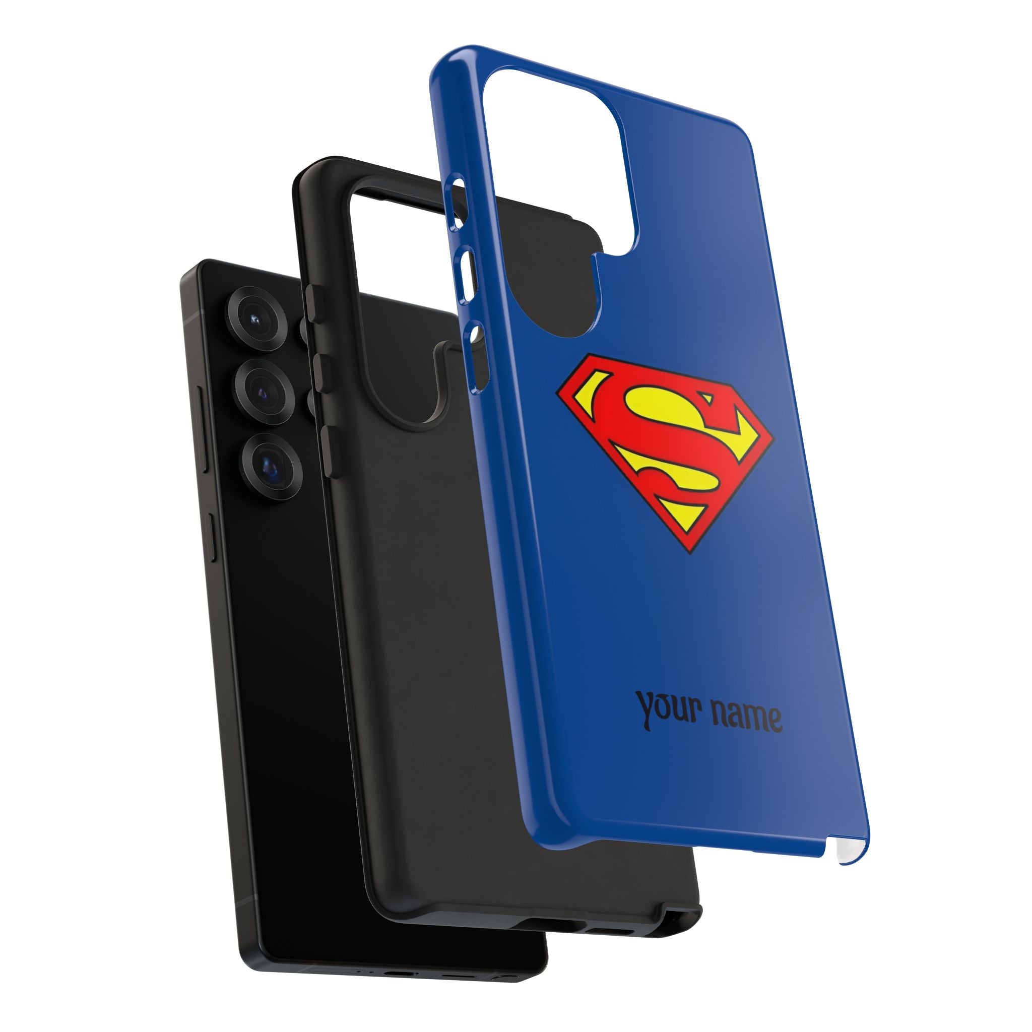 Personalized Superhero Phone Case — Custom Name Blue Protective Cover