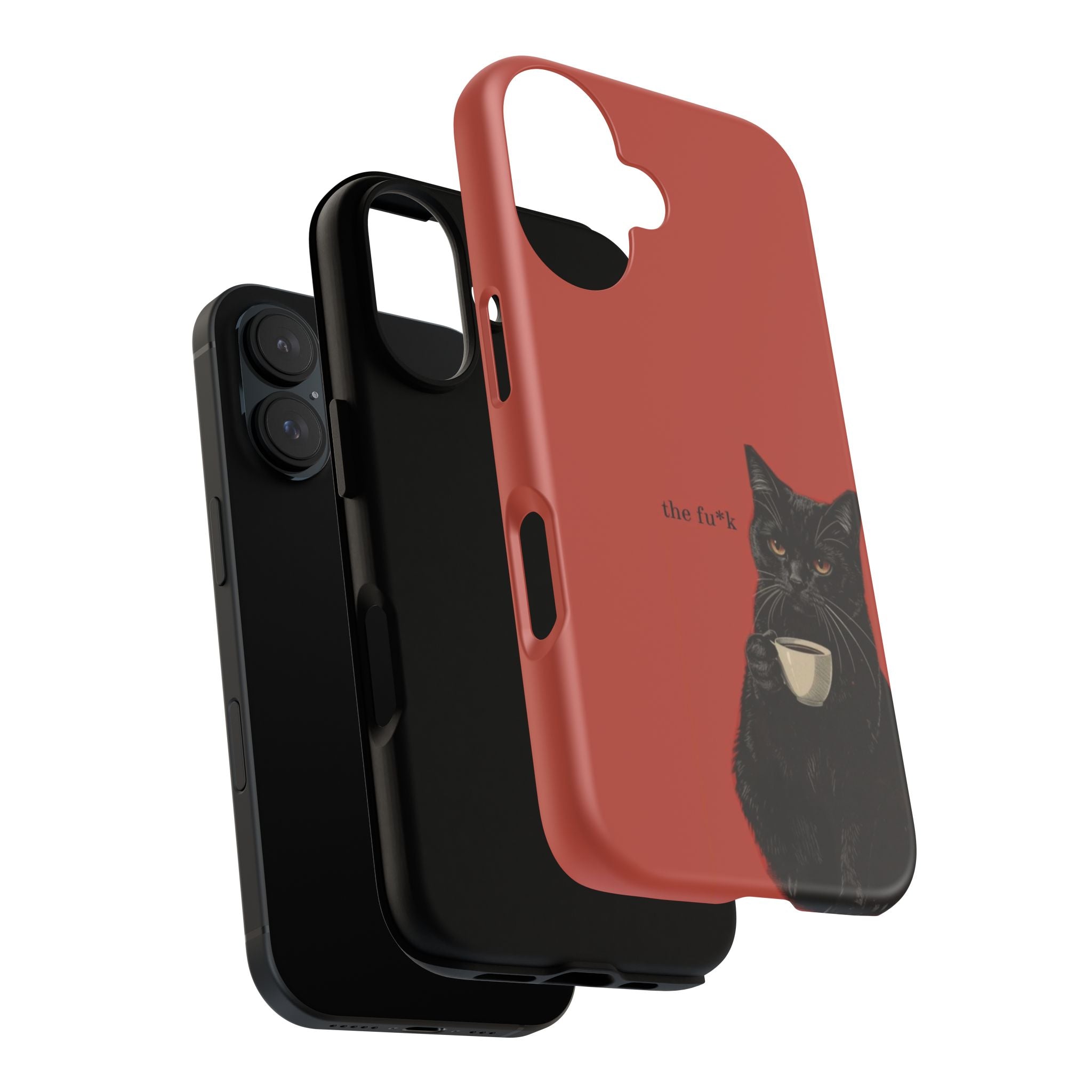 Black Cat Coffee Phone Case – Red Matte Protective Tough Case
