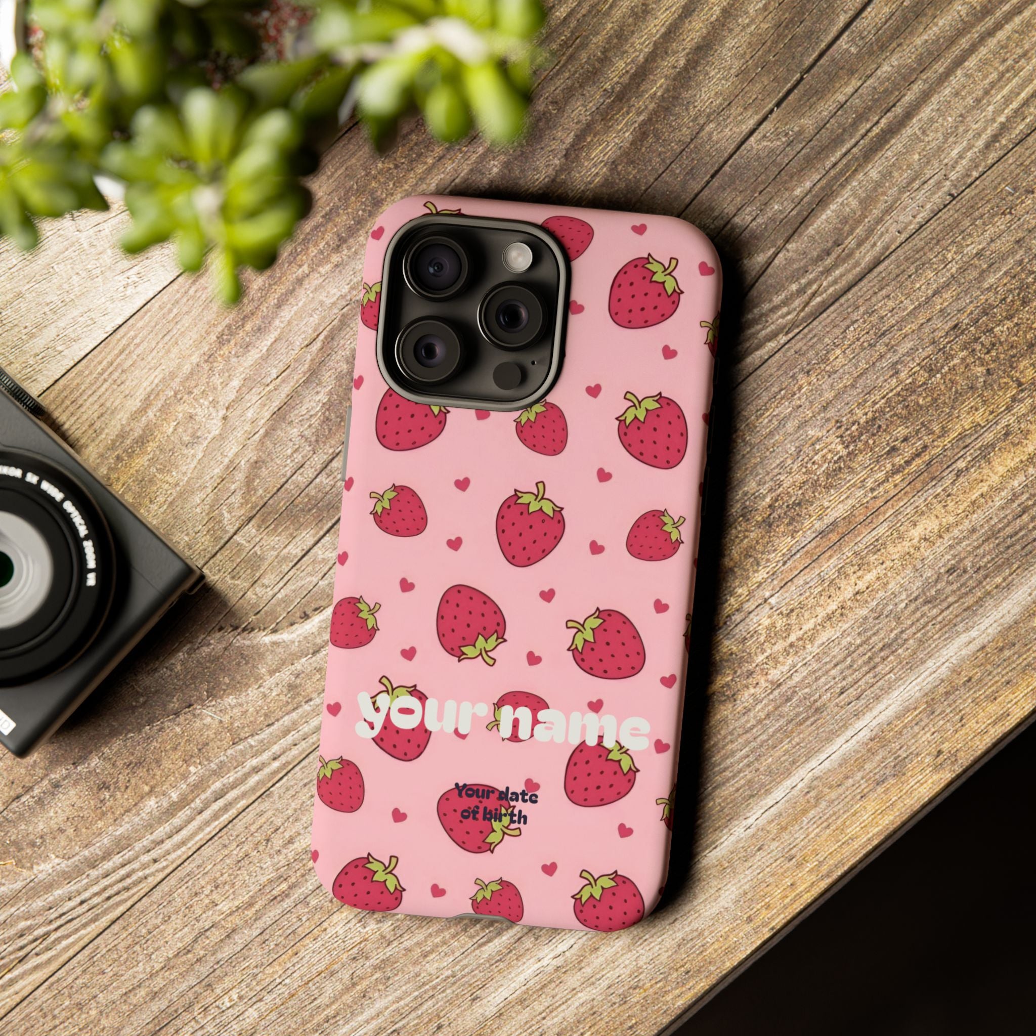 Personalized Strawberry Phone Case— Custom  Name & Birth Date