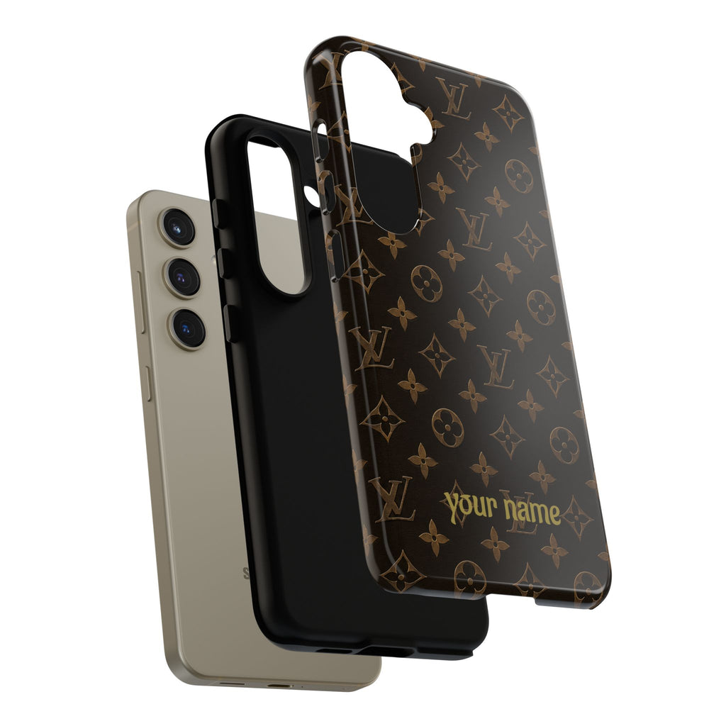 Luxury Monogram Phone Case — Customizable "your name" Brown Pattern