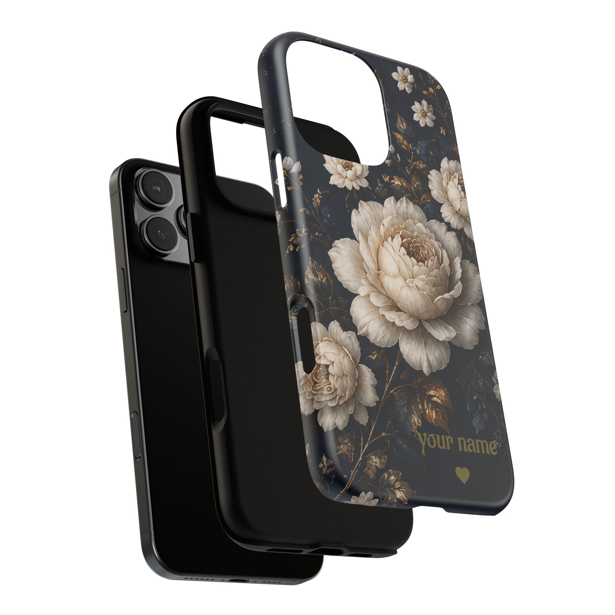 Floral Vintage Phone Case — Personalized "your name" Romantic Dark Peony
