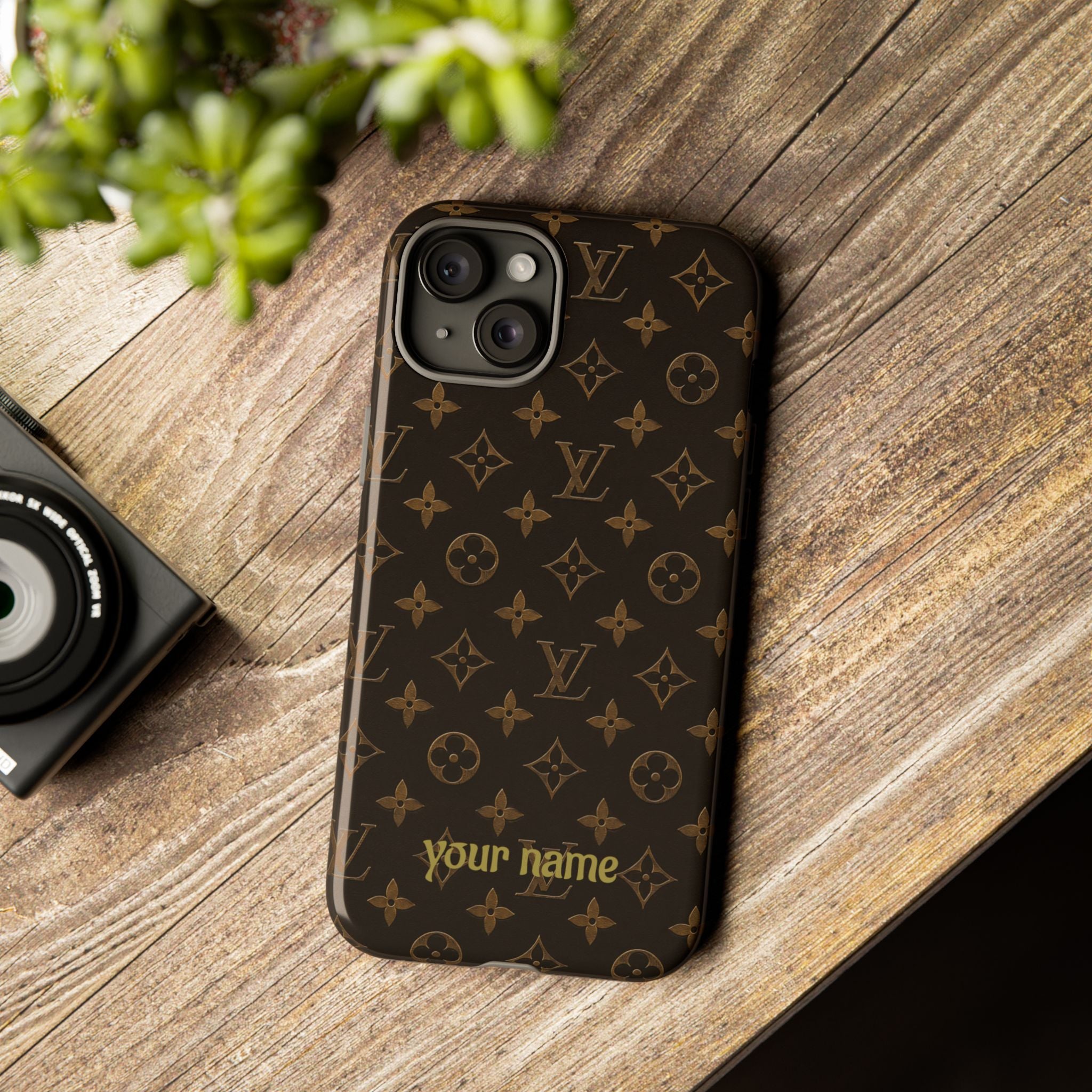 Luxury Monogram Phone Case — Customizable "your name" Brown Pattern