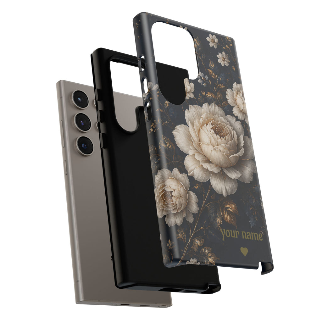 Floral Vintage Phone Case — Personalized "your name" Romantic Dark Peony