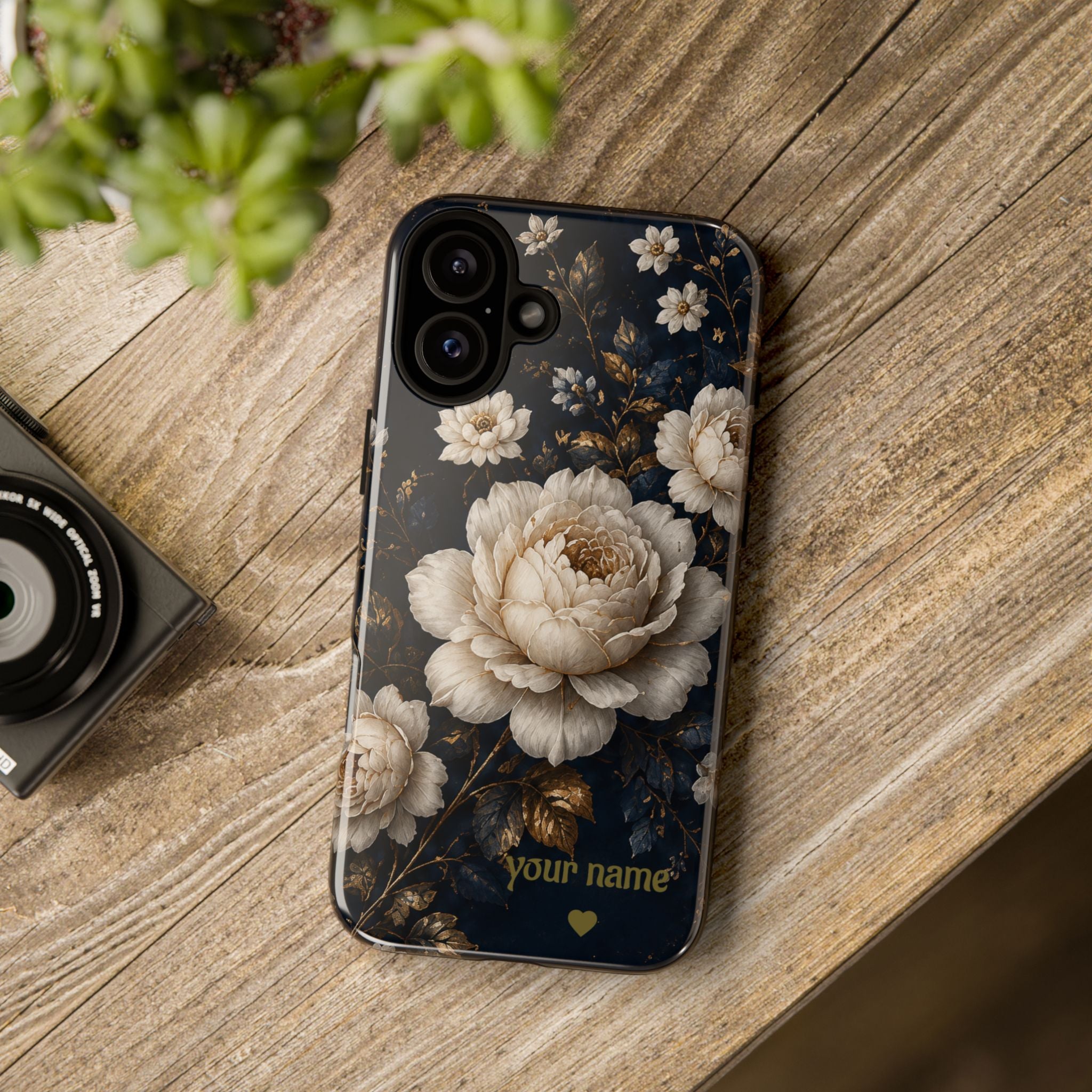 Floral Vintage Phone Case — Personalized "your name" Romantic Dark Peony