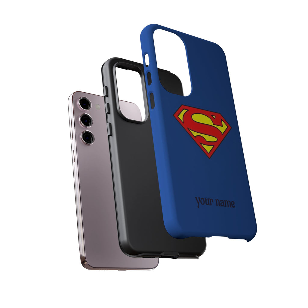 Personalized Superhero Phone Case — Custom Name Blue Protective Cover