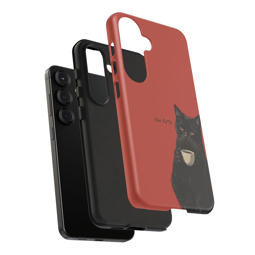 Black Cat Coffee Phone Case – Red Matte Protective Tough Case