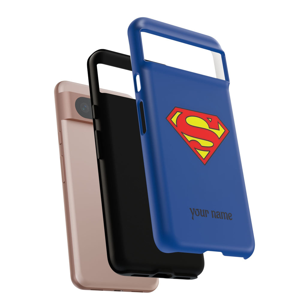Personalized Superhero Phone Case — Custom Name Blue Protective Cover