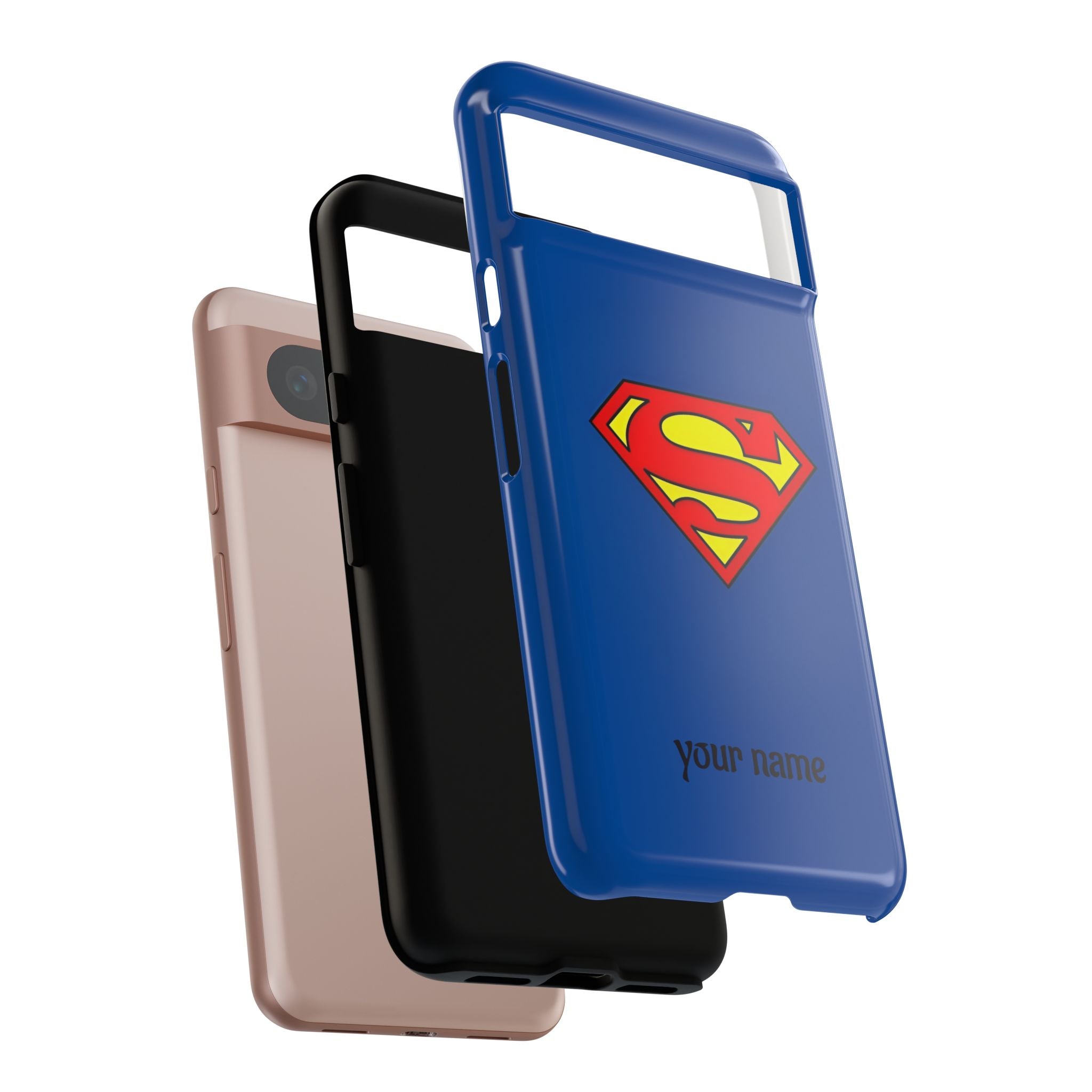 Personalized Superhero Phone Case — Custom Name Blue Protective Cover