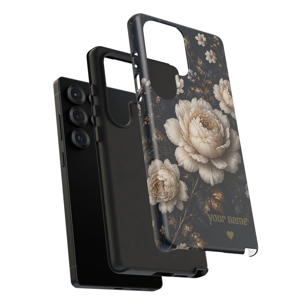 Floral Vintage Phone Case — Personalized "your name" Romantic Dark Peony