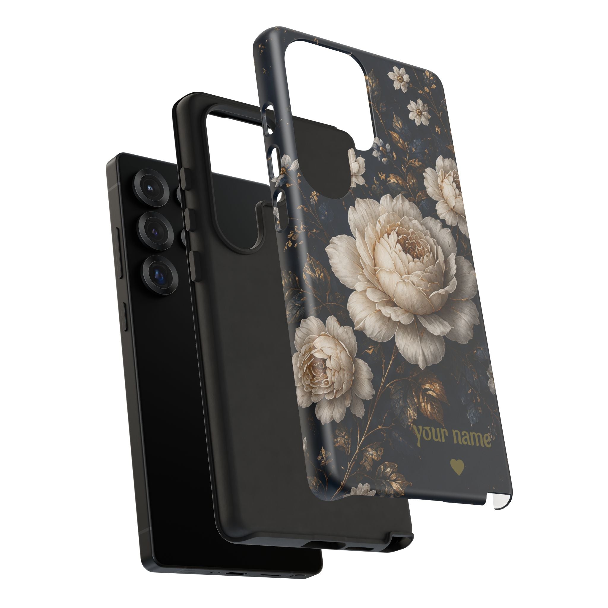 Floral Vintage Phone Case — Personalized "your name" Romantic Dark Peony