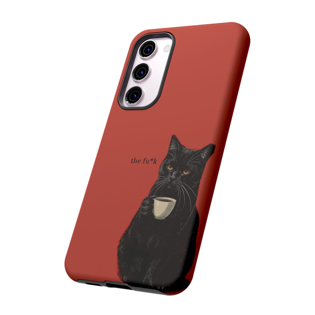 Black Cat Coffee Phone Case – Red Matte Protective Tough Case