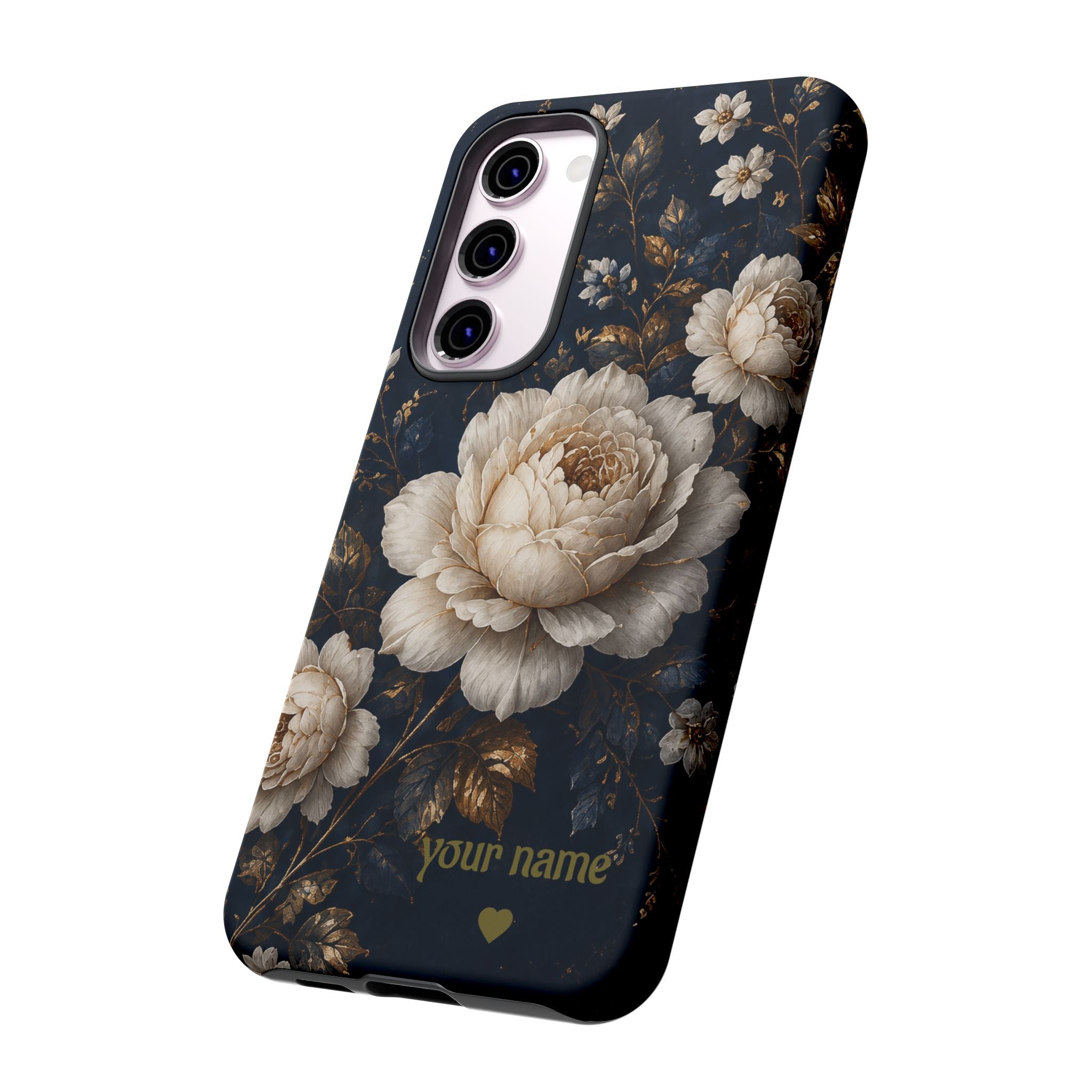 Floral Vintage Phone Case — Personalized "your name" Romantic Dark Peony