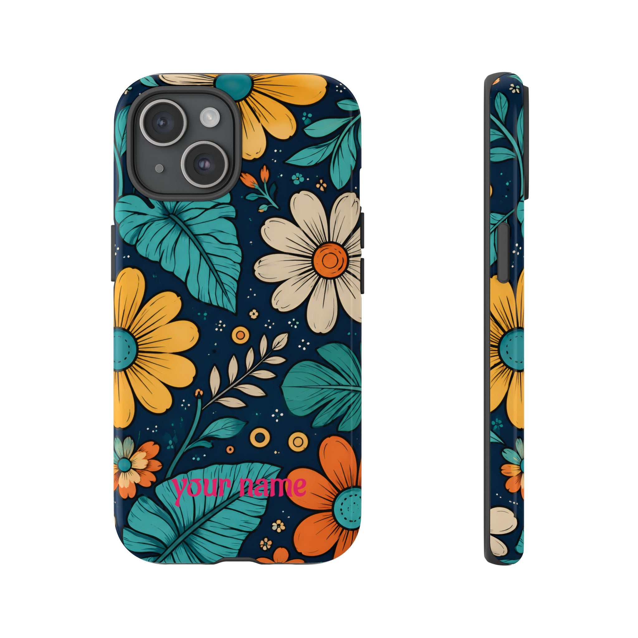 Personalized Floral Phone Case — Custom “Your name” Navy Daisy Design