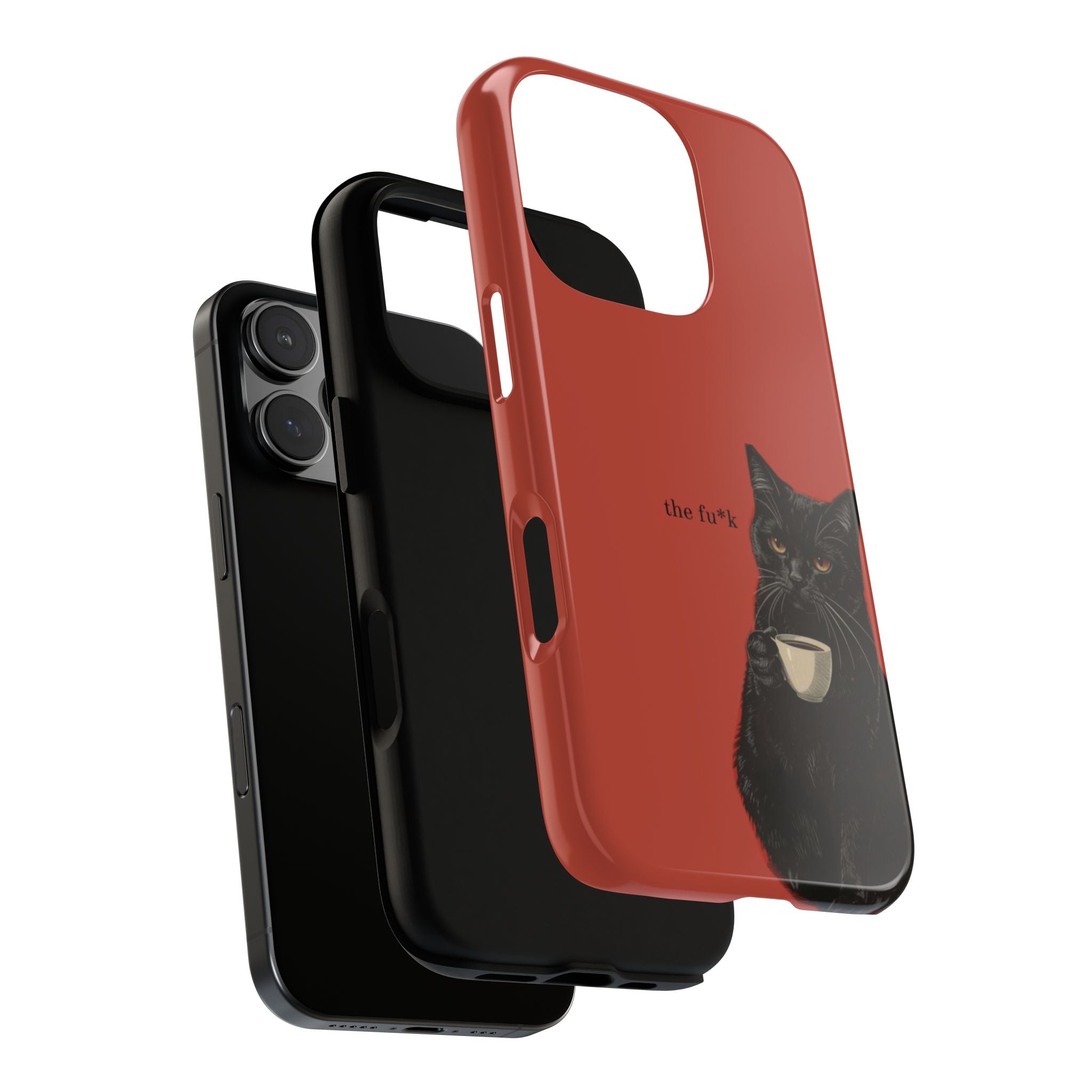 Black Cat Coffee Phone Case – Red Matte Protective Tough Case