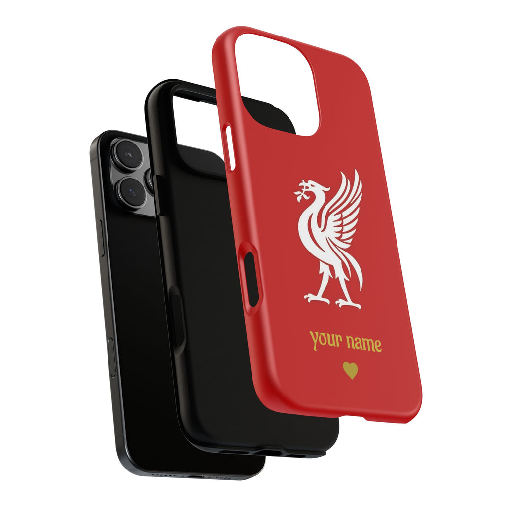 Personalized Red Phone Case — Liverbird Design with Custom Name