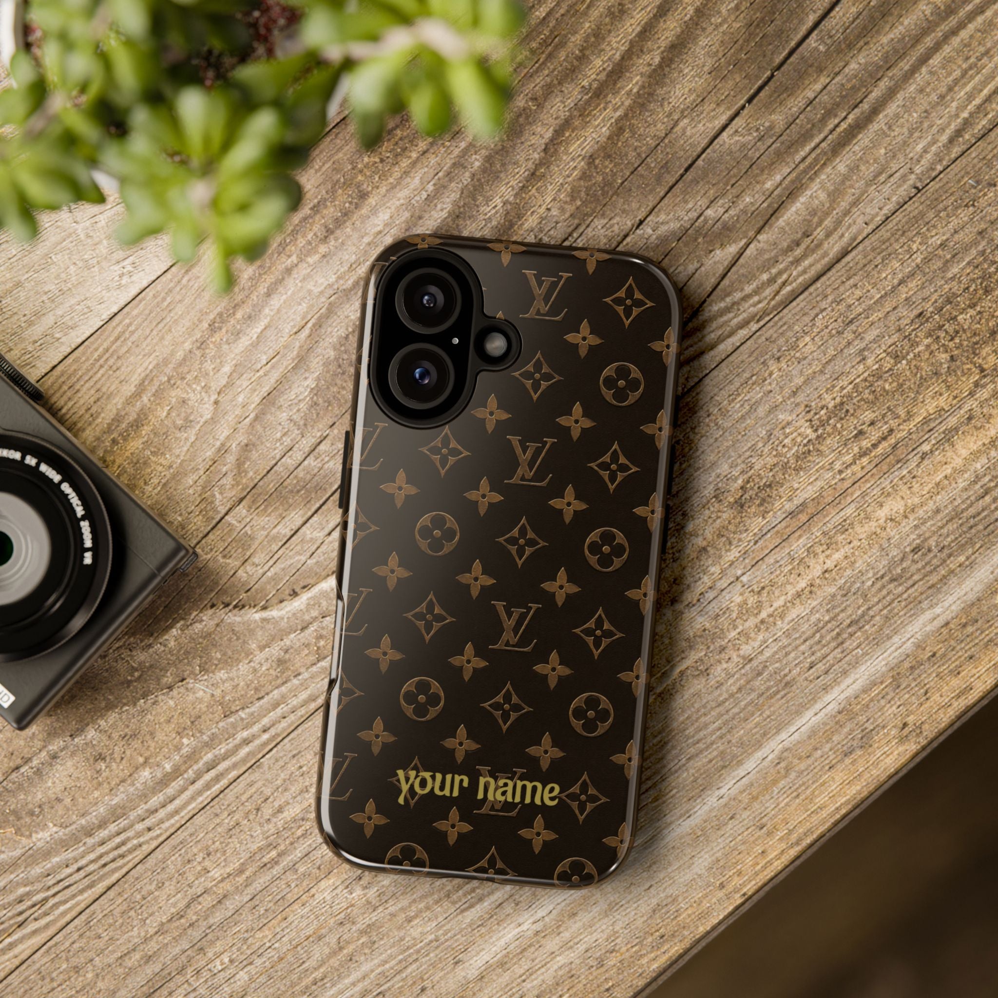 Luxury Monogram Phone Case — Customizable "your name" Brown Pattern
