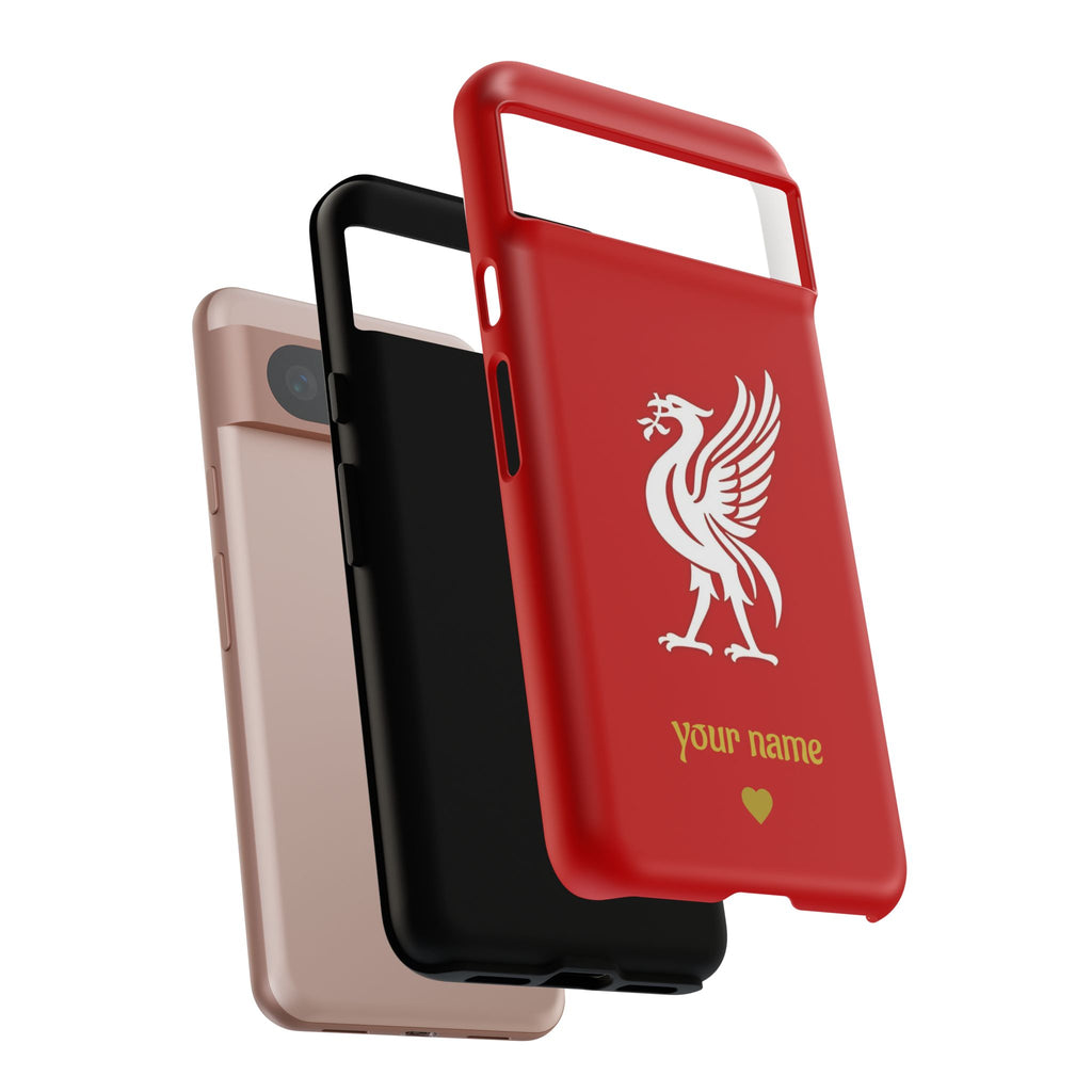 Personalized Red Phone Case — Liverbird Design with Custom Name