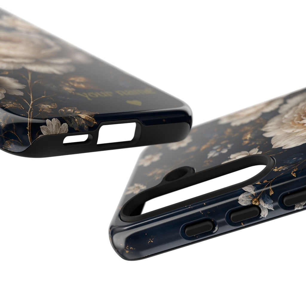 Floral Vintage Phone Case — Personalized "your name" Romantic Dark Peony