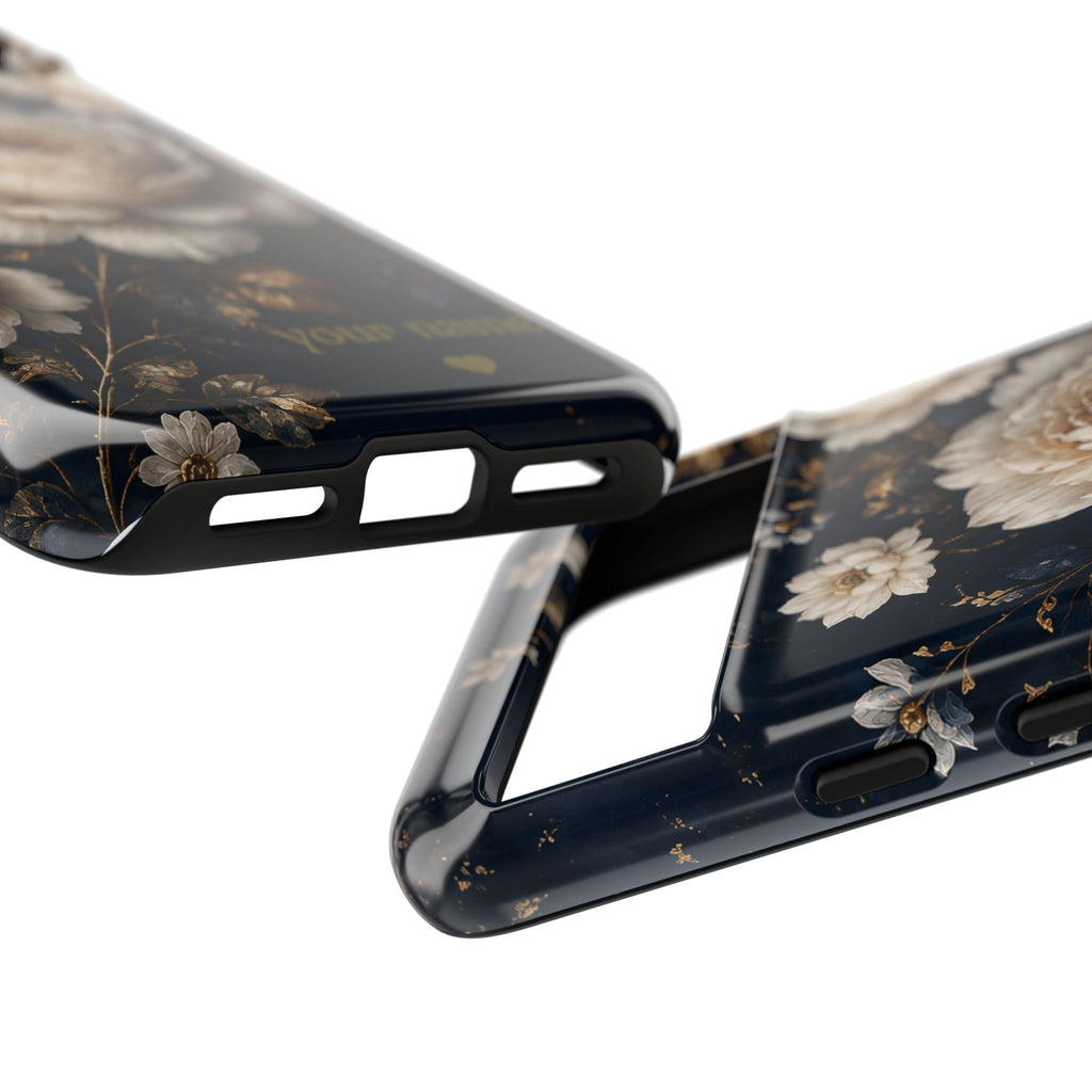 Floral Vintage Phone Case — Personalized "your name" Romantic Dark Peony