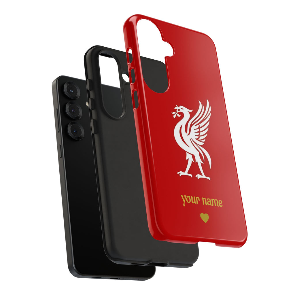 Personalized Red Phone Case — Liverbird Design with Custom Name