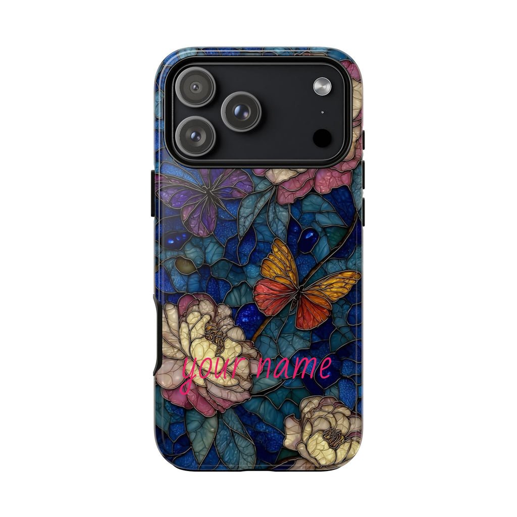 Floral Stained Glass Butterfly Phone Case — Personalized Tough Case