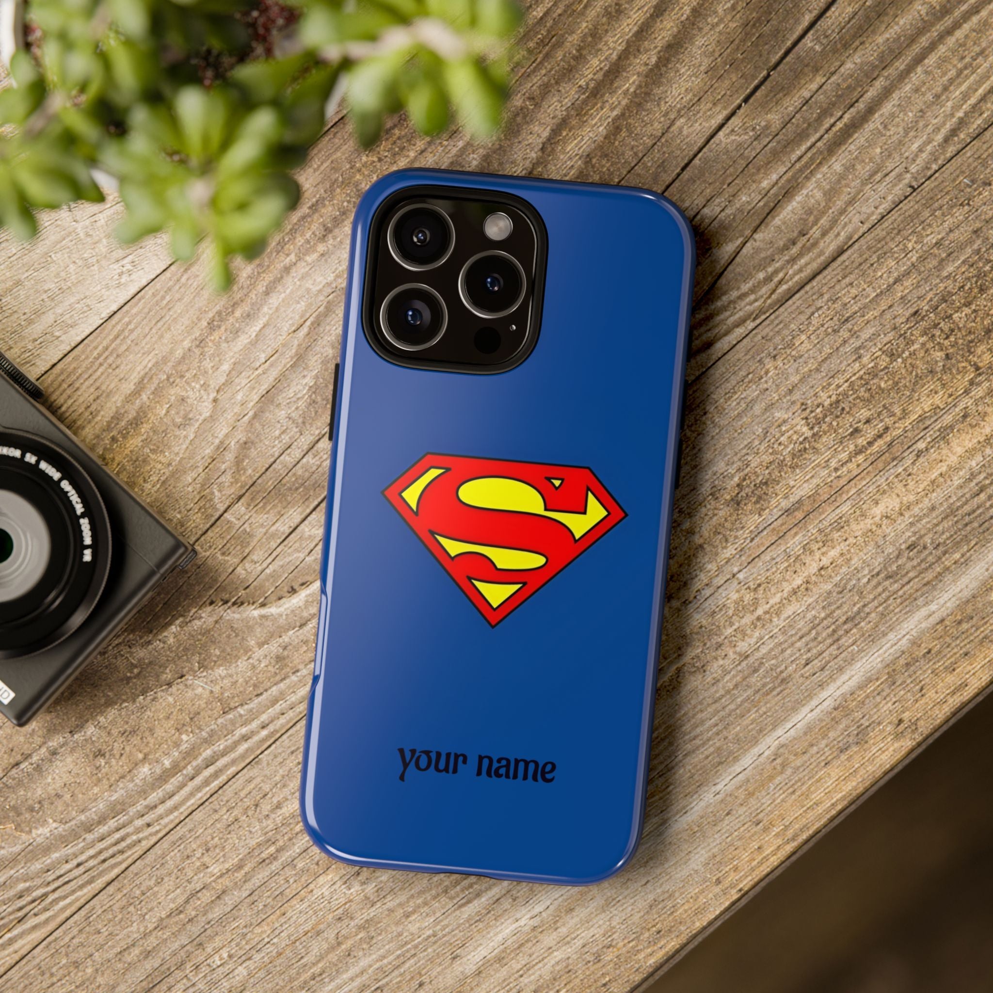 Personalized Superhero Phone Case — Custom Name Blue Protective Cover
