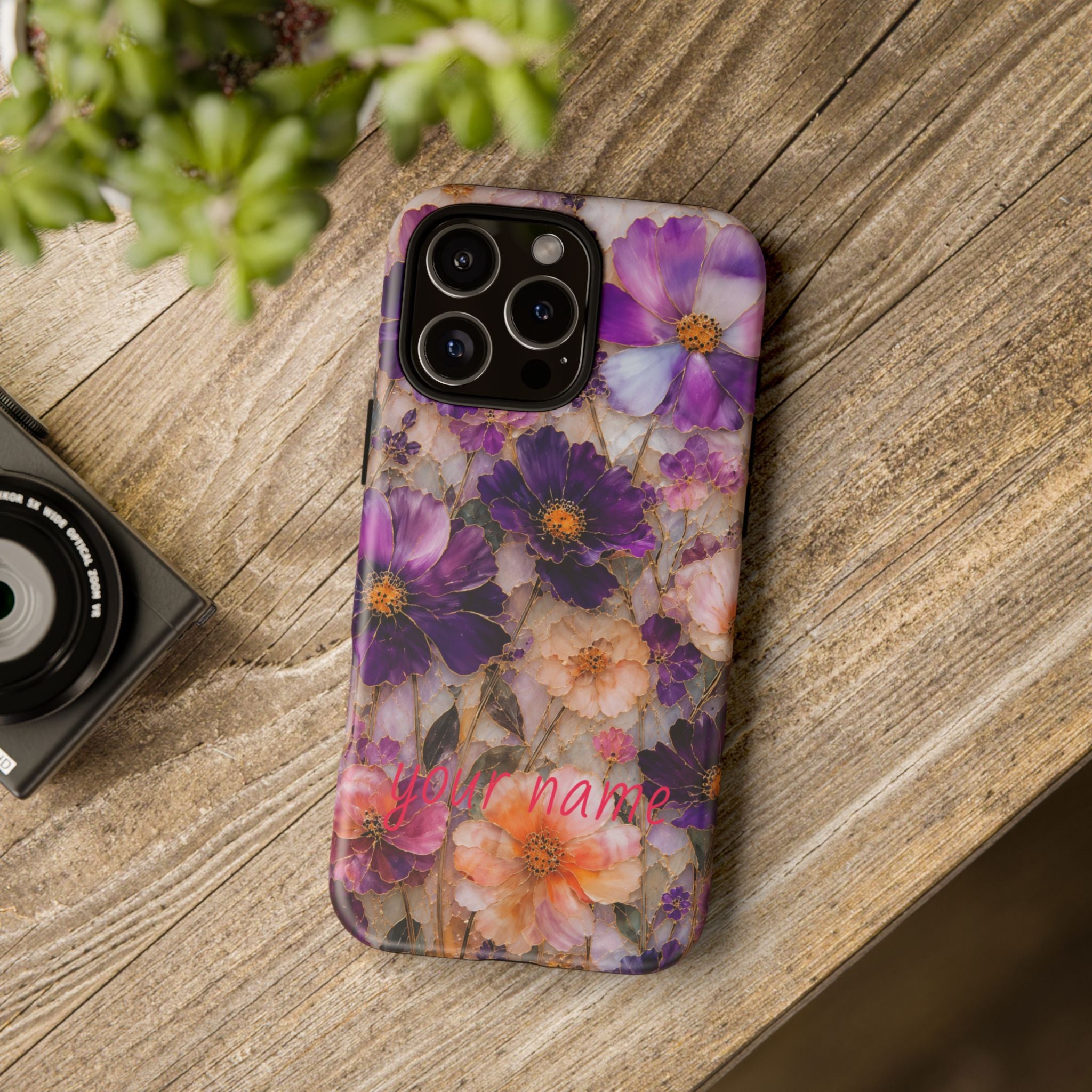 stained glass wildflower phone case  — Custom “Your name”