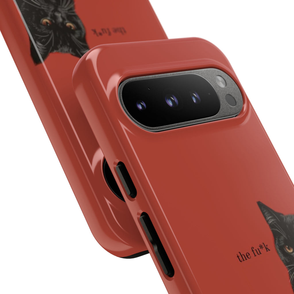 Black Cat Coffee Phone Case – Red Matte Protective Tough Case