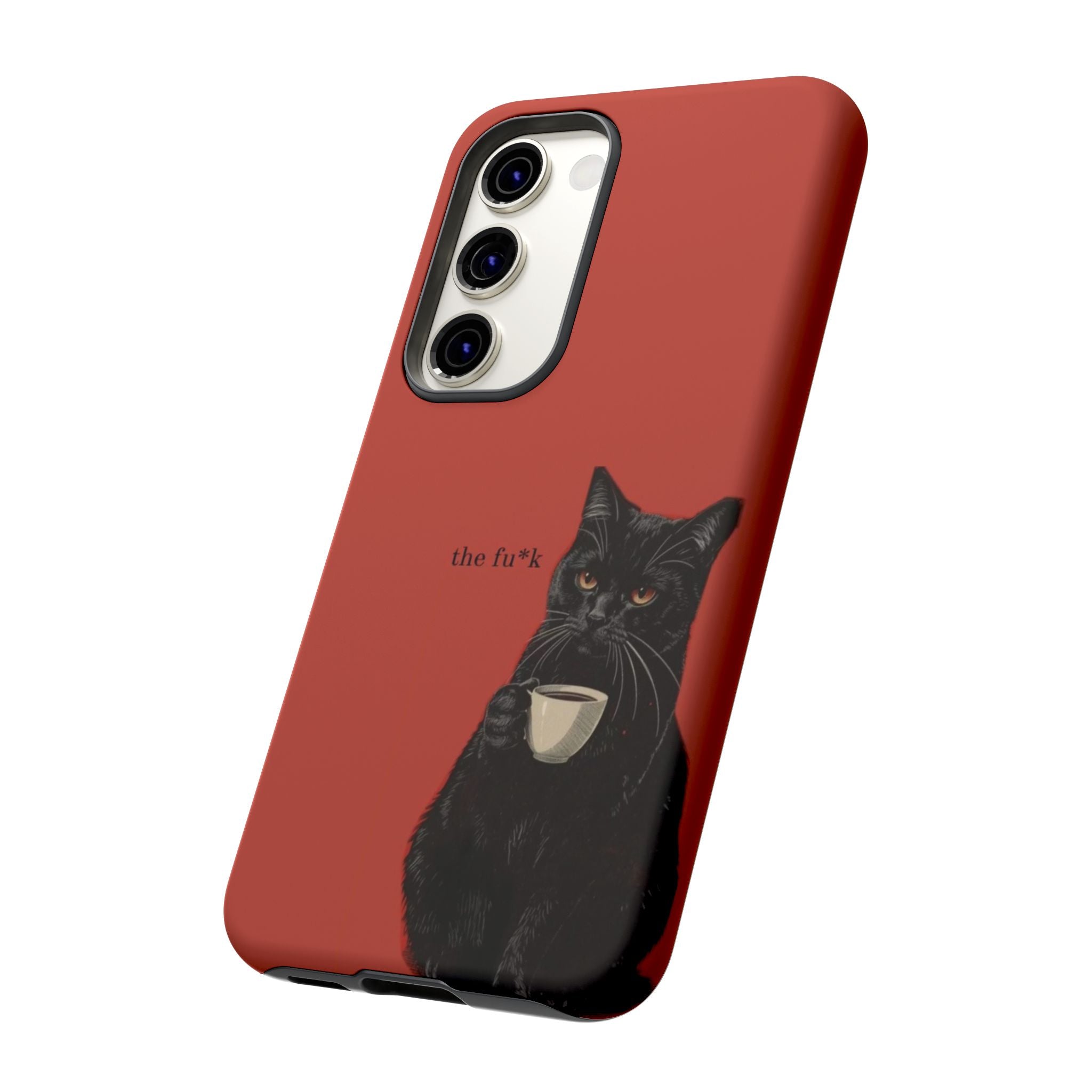 Black Cat Coffee Phone Case – Red Matte Protective Tough Case