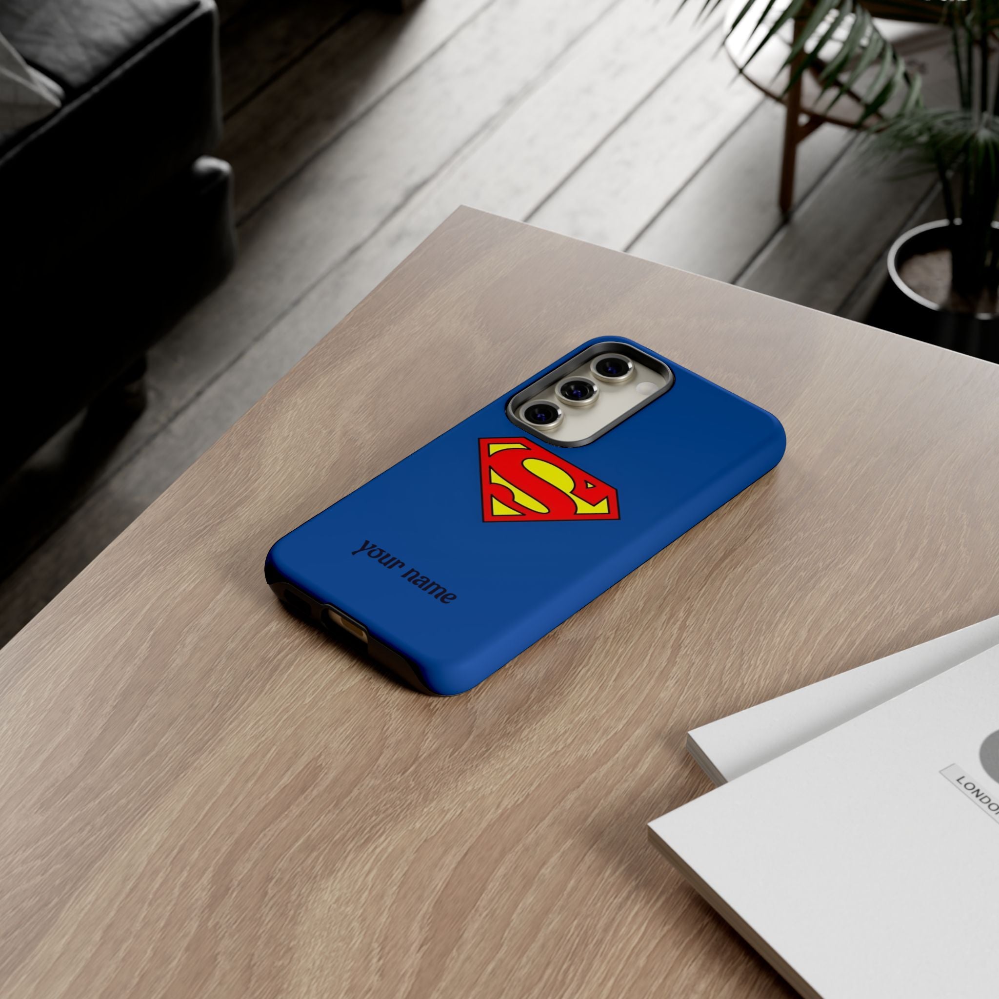 Personalized Superhero Phone Case — Custom Name Blue Protective Cover