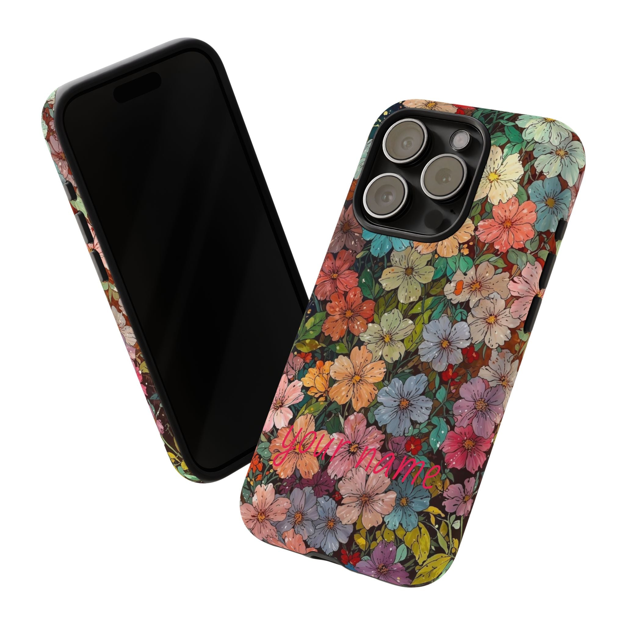 Floral Mosaic Tough Phone Case — Personalized 'your name' Garden Design