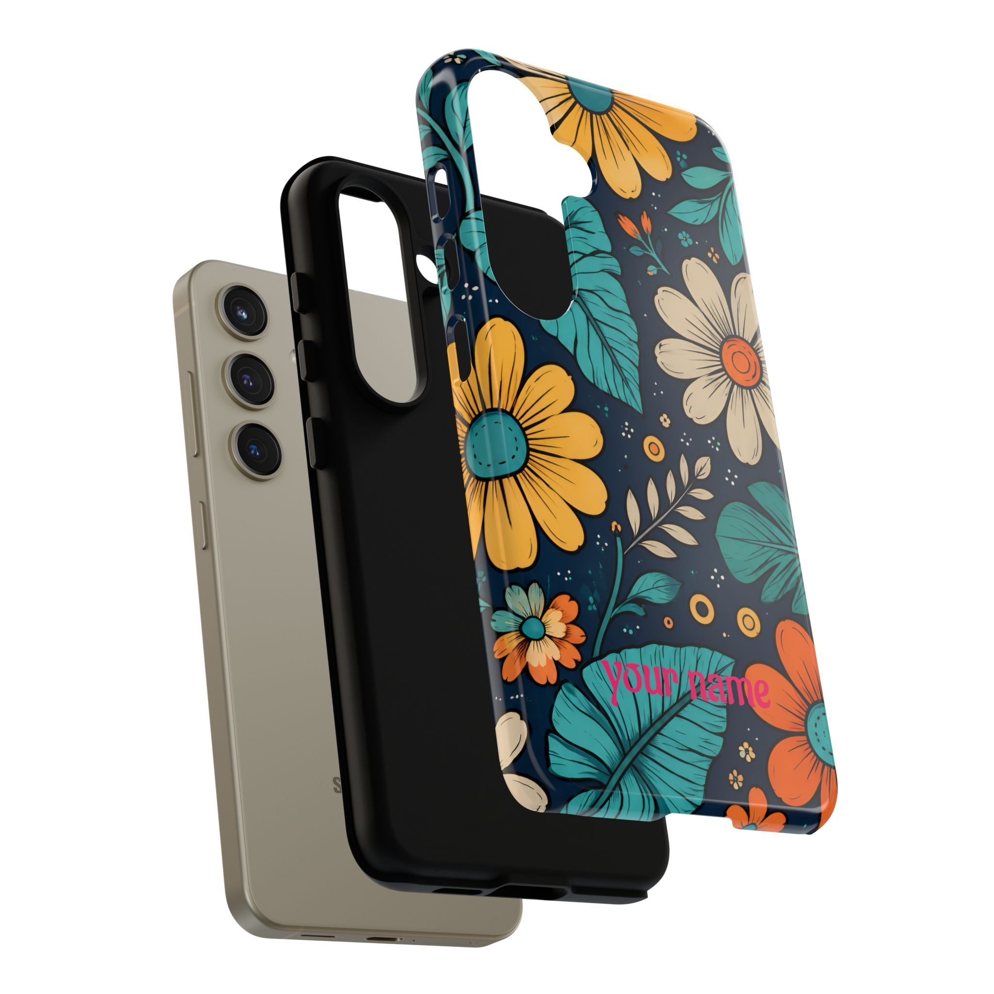 Personalized Floral Phone Case — Custom “Your name” Navy Daisy Design