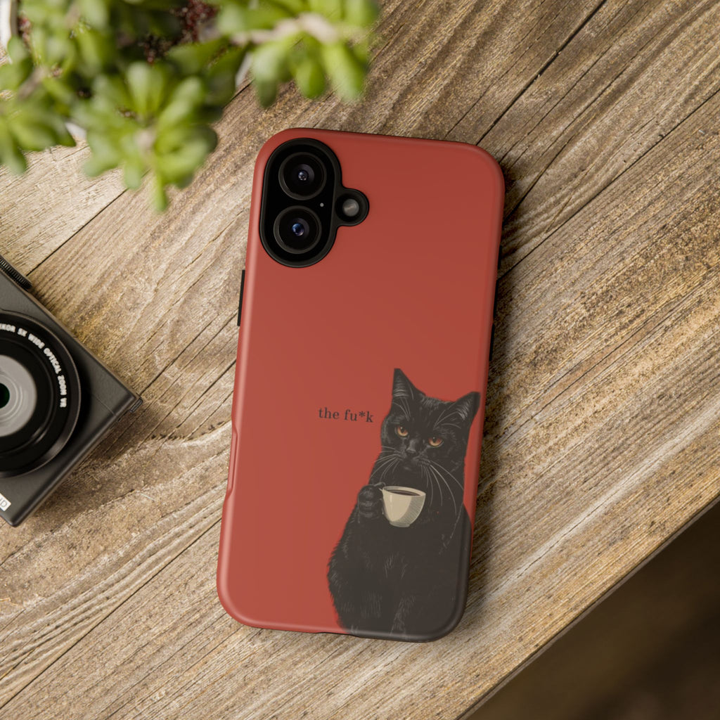Black Cat Coffee Phone Case – Red Matte Protective Tough Case