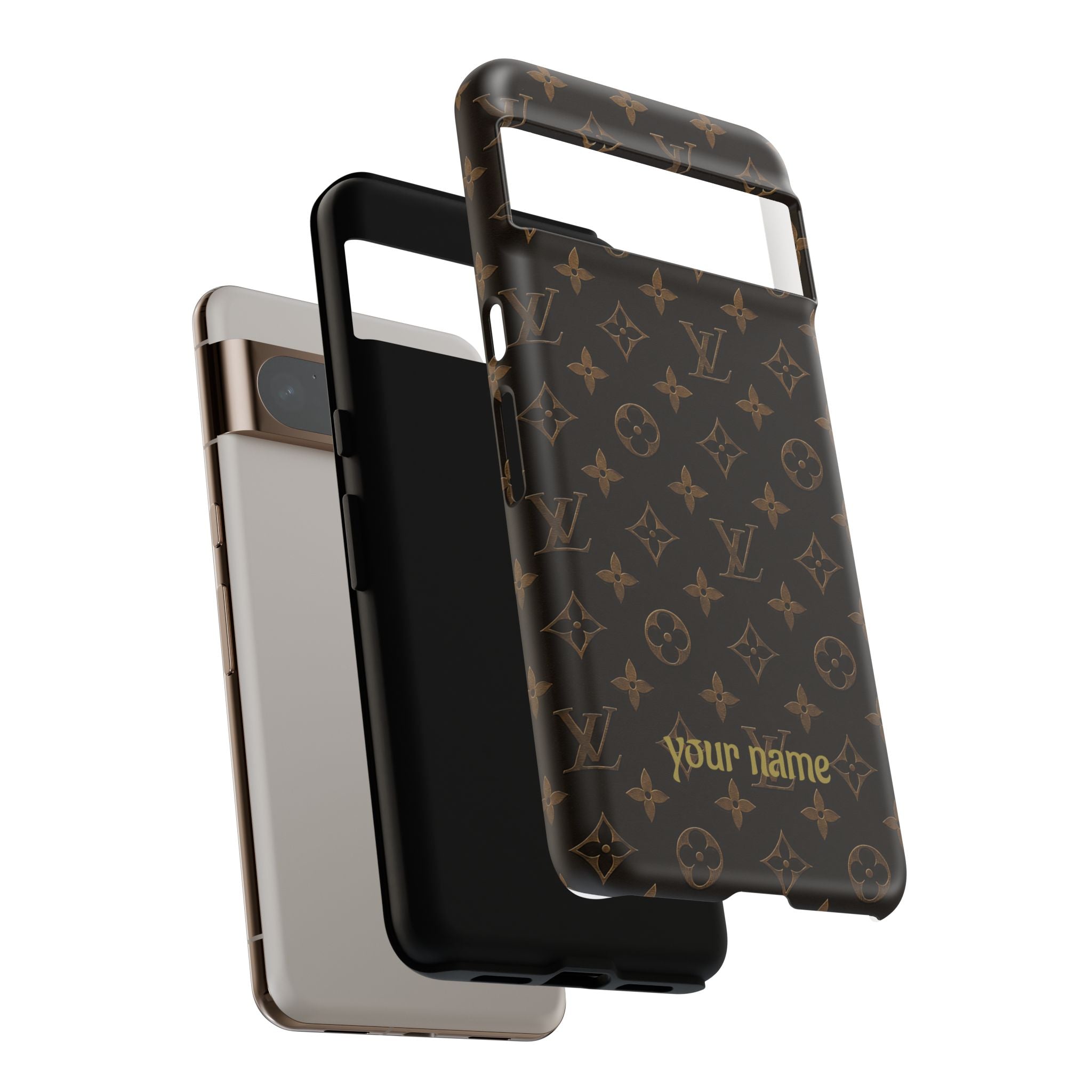 Luxury Monogram Phone Case — Customizable "your name" Brown Pattern