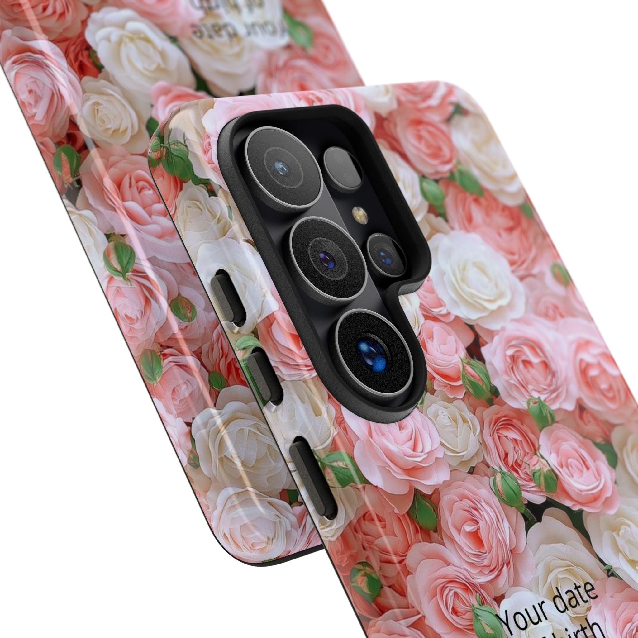 Personalized Floral Phone Case — Custom Name & Birth Date Protective Case