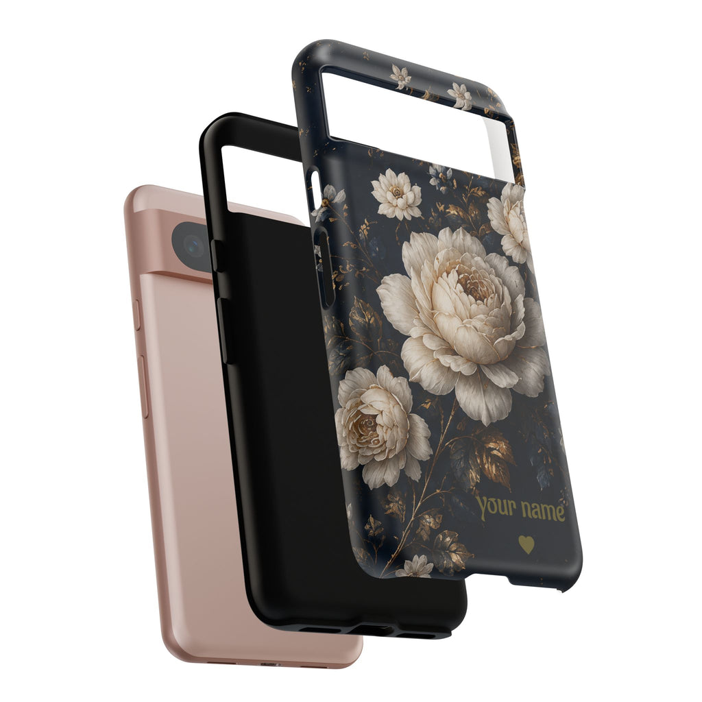 Floral Vintage Phone Case — Personalized "your name" Romantic Dark Peony