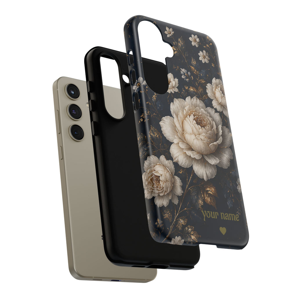 Floral Vintage Phone Case — Personalized "your name" Romantic Dark Peony