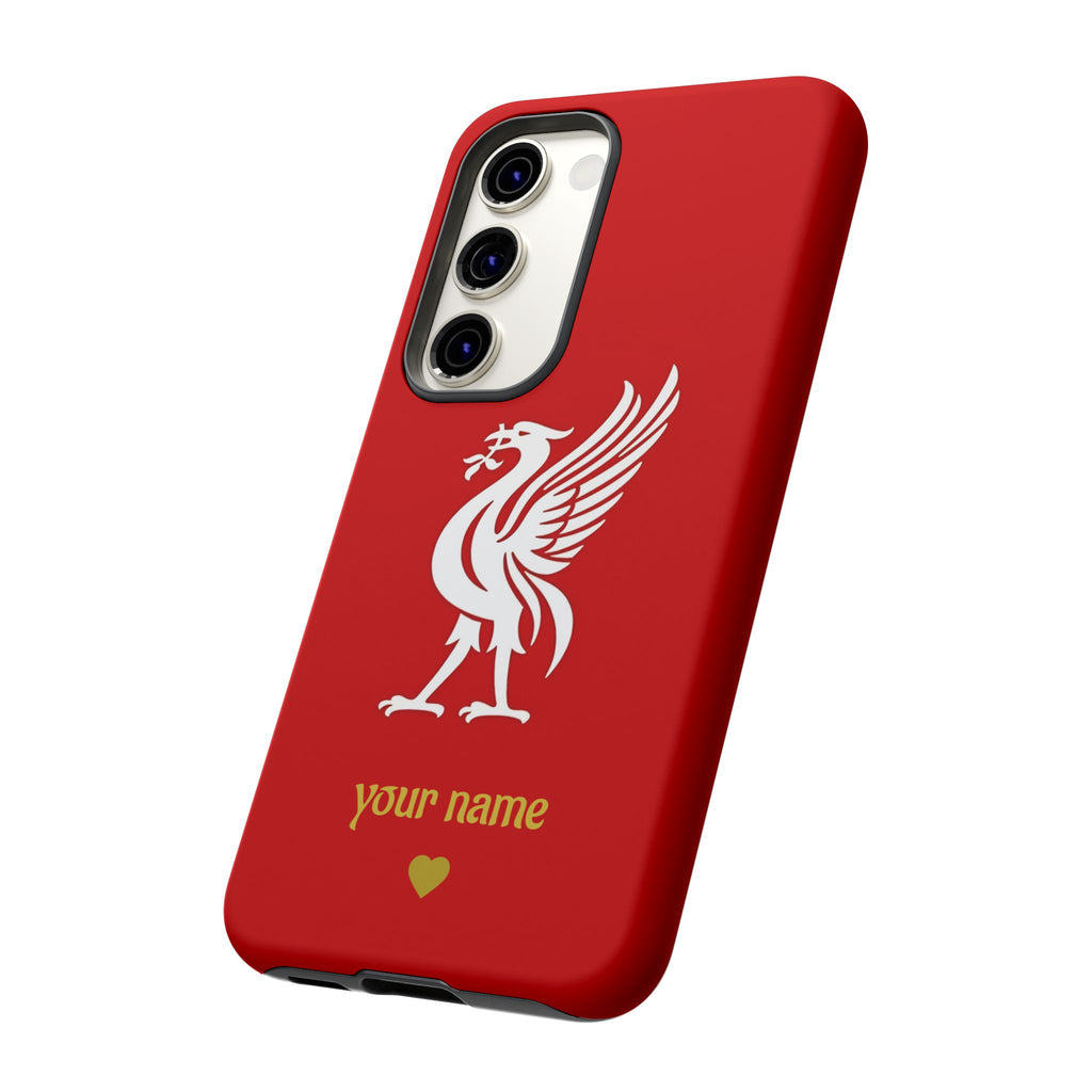 Personalized Red Phone Case — Liverbird Design with Custom Name