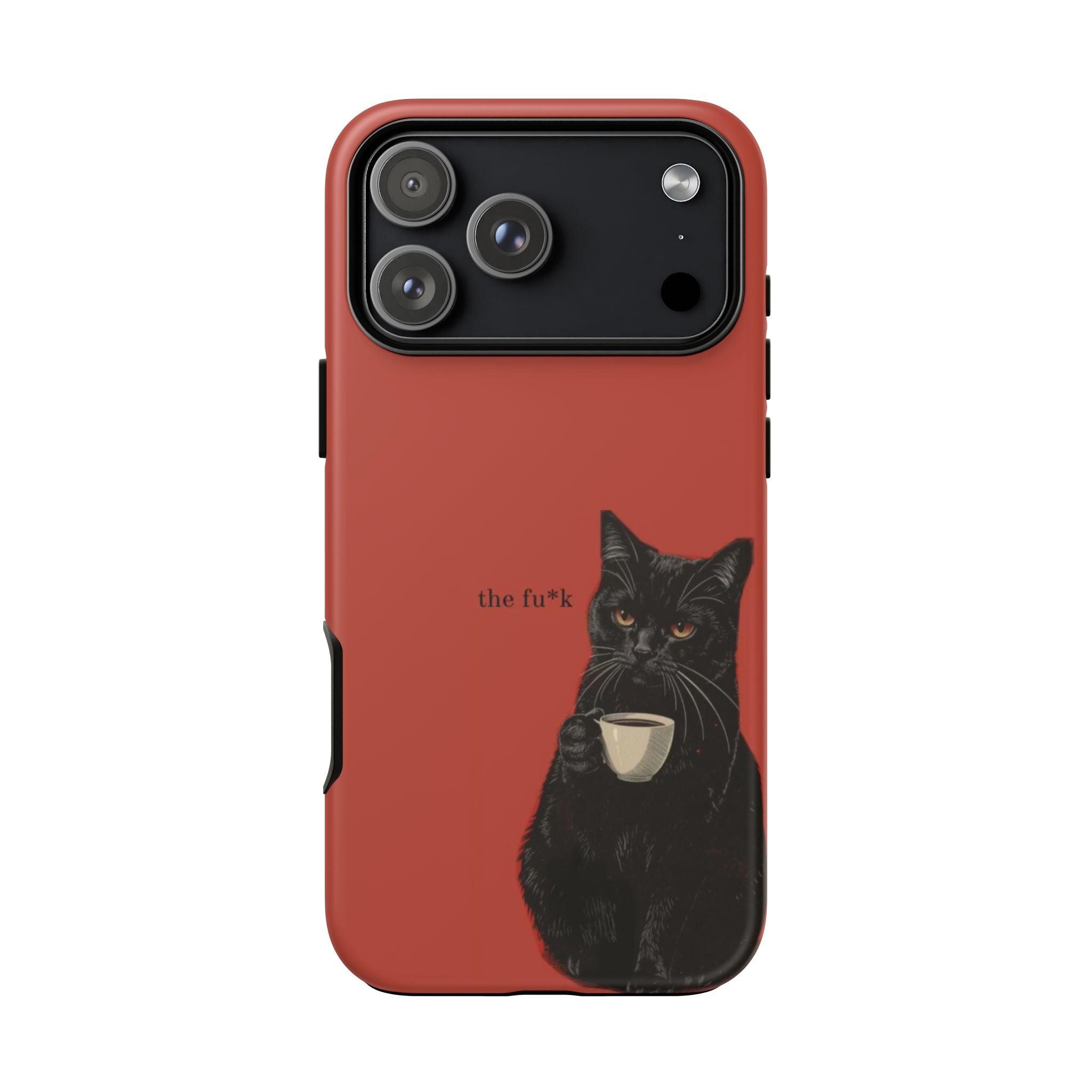 Black Cat Coffee Phone Case – Red Matte Protective Tough Case