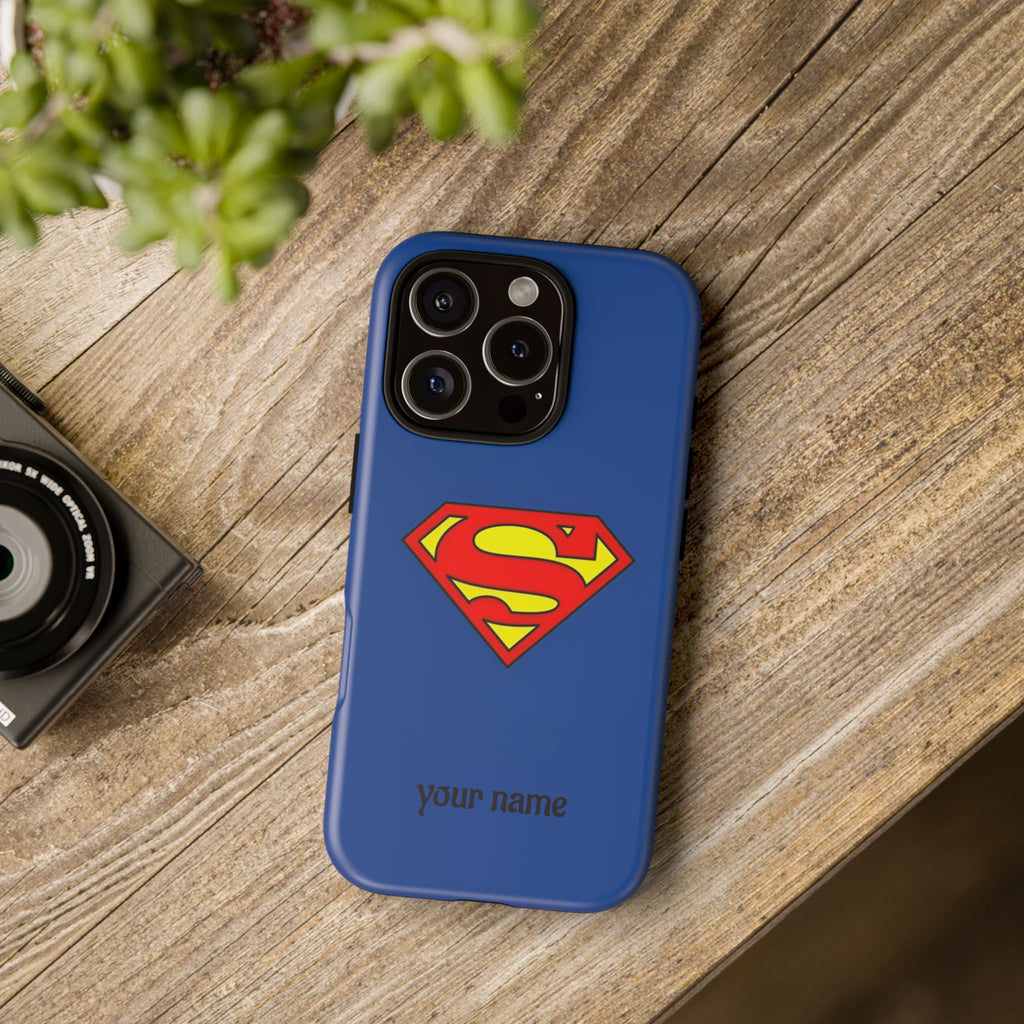 Personalized Superhero Phone Case — Custom Name Blue Protective Cover