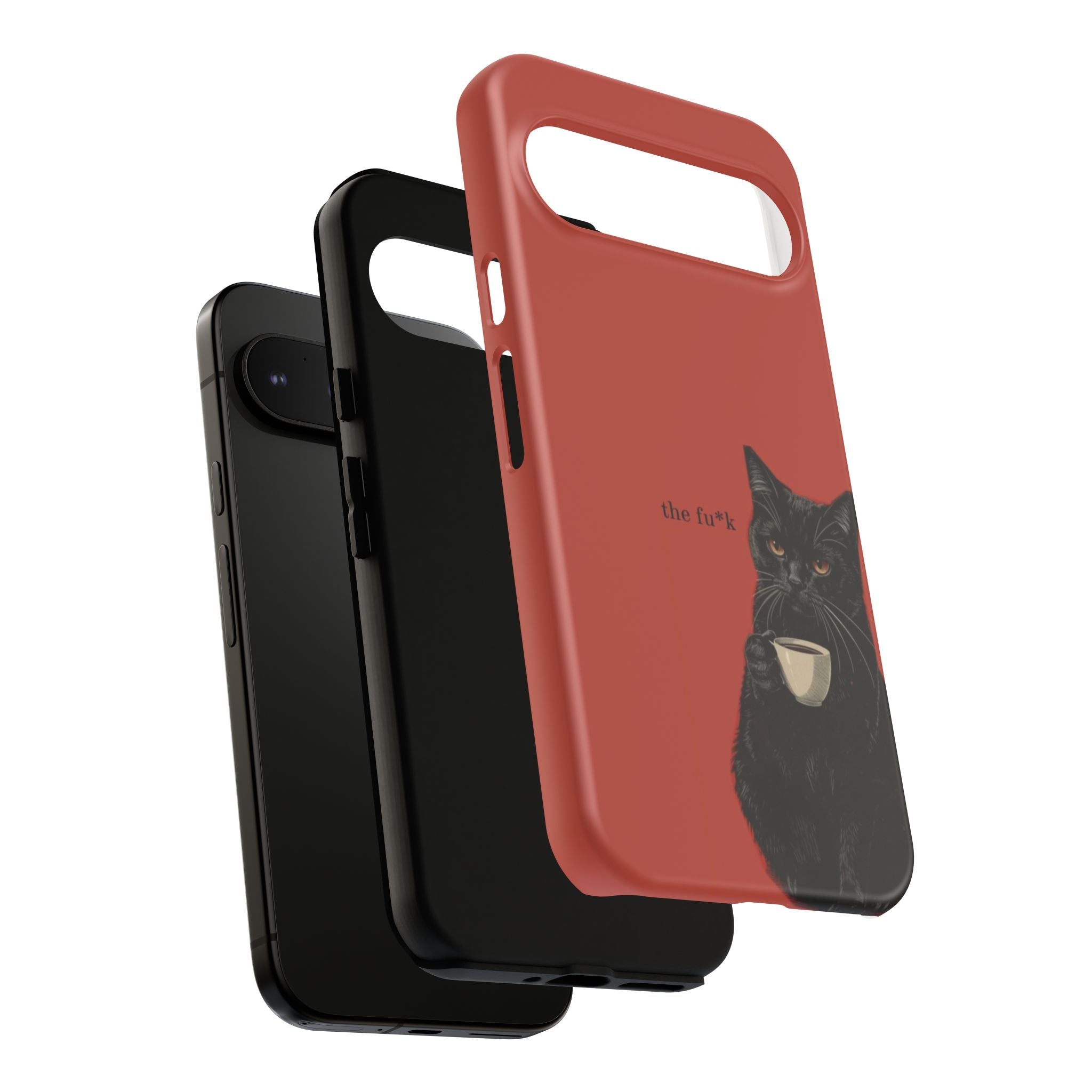 Black Cat Coffee Phone Case – Red Matte Protective Tough Case