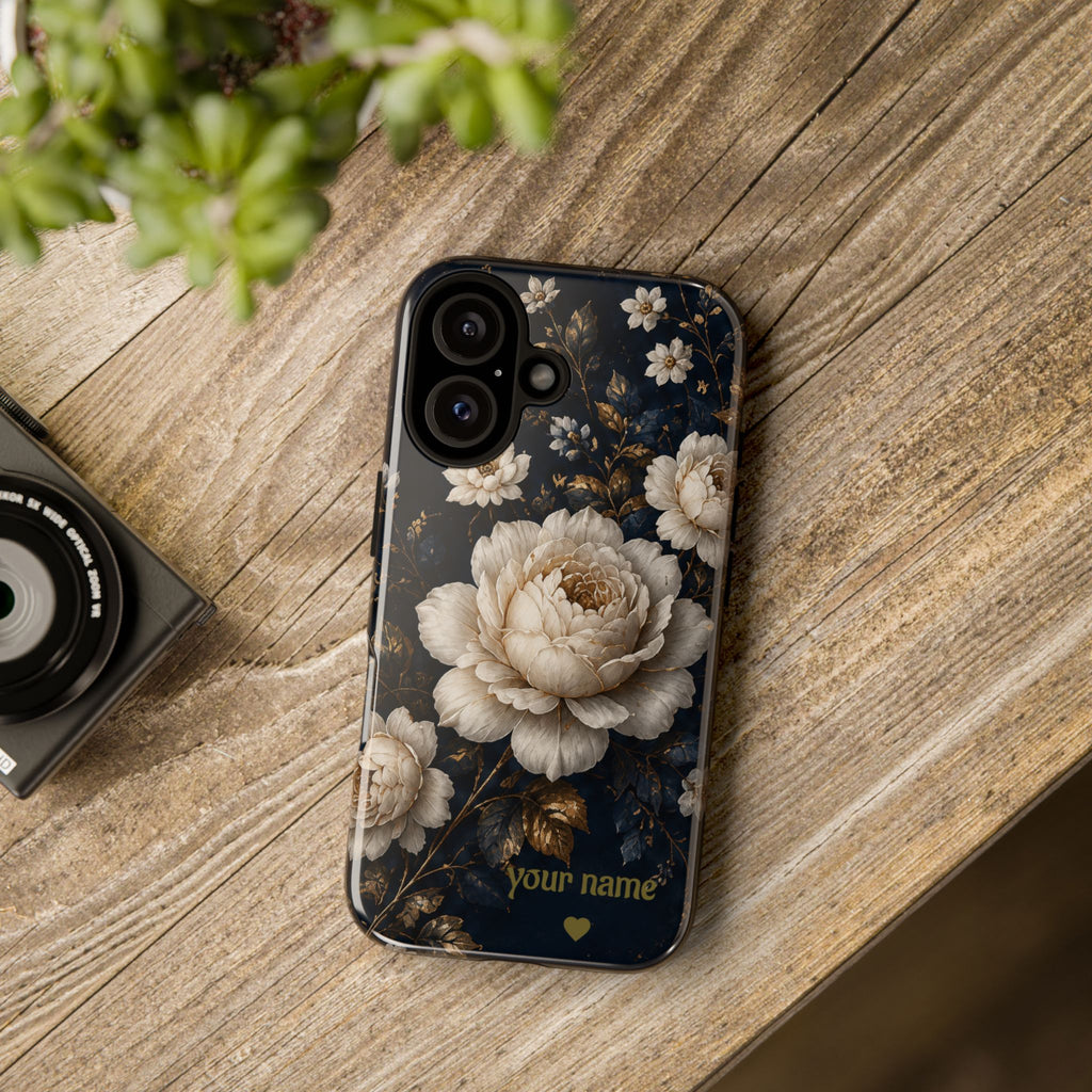 Floral Vintage Phone Case — Personalized "your name" Romantic Dark Peony