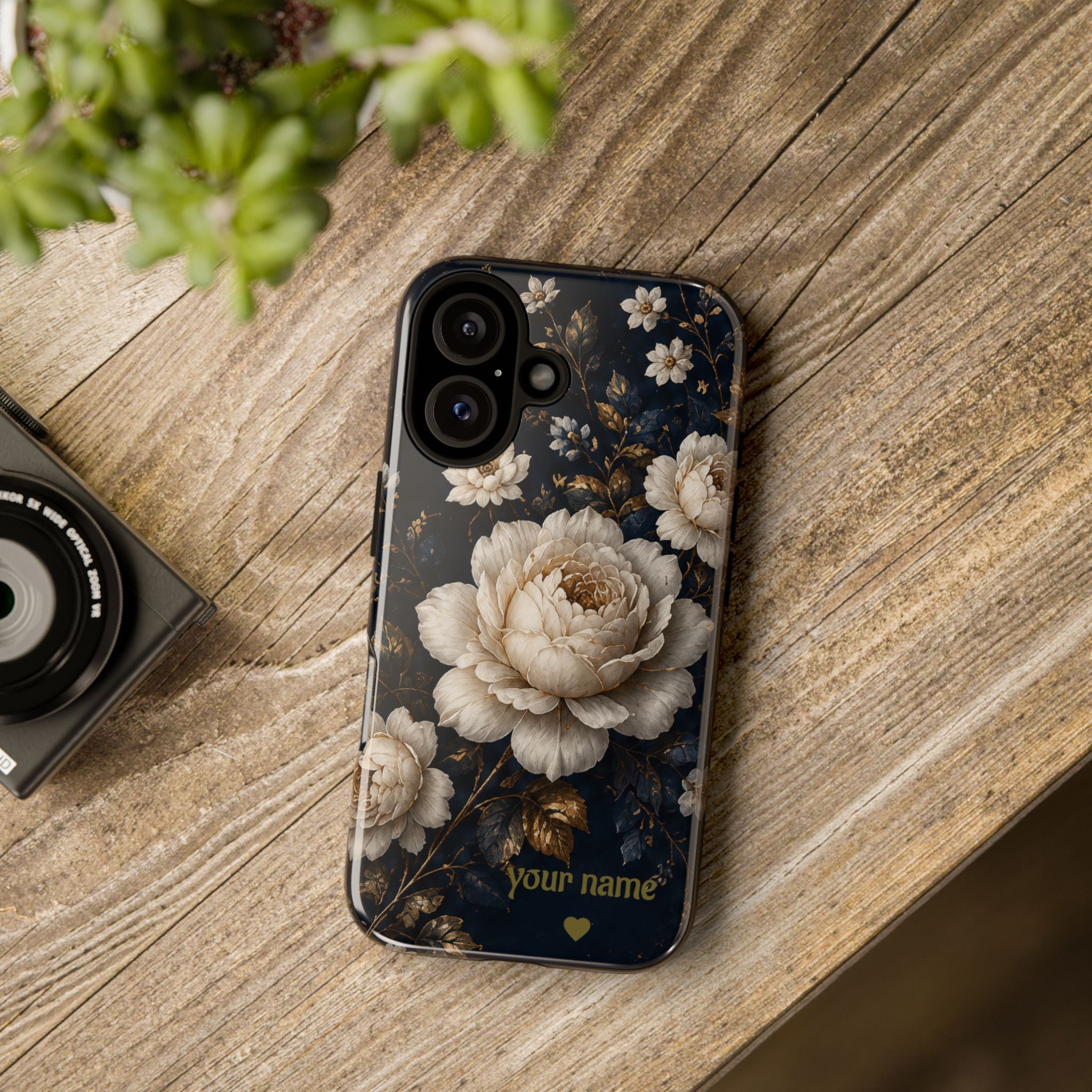 Floral Vintage Phone Case — Personalized "your name" Romantic Dark Peony