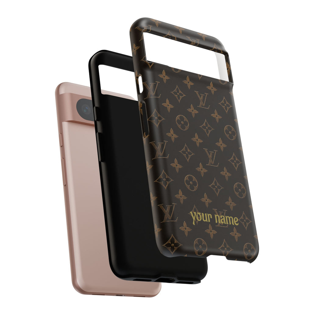 Luxury Monogram Phone Case — Customizable "your name" Brown Pattern