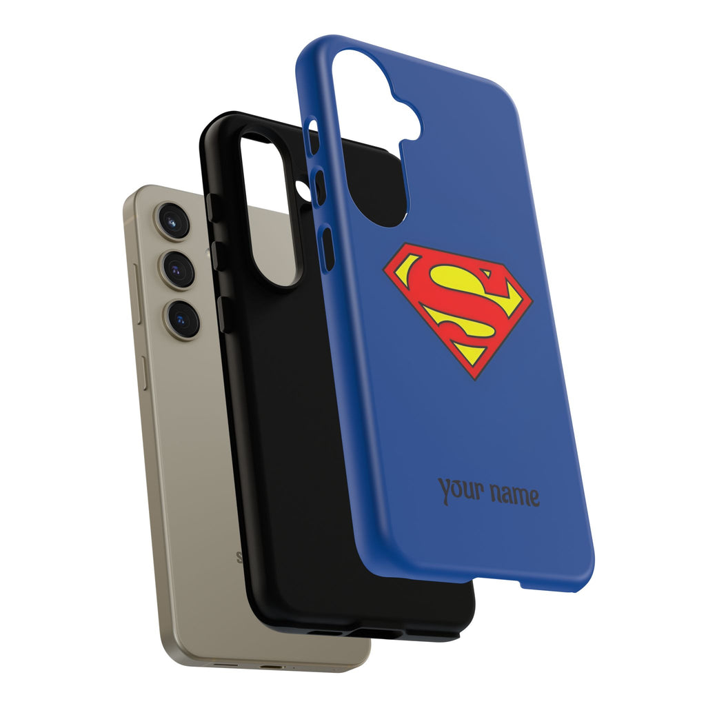 Personalized Superhero Phone Case — Custom Name Blue Protective Cover