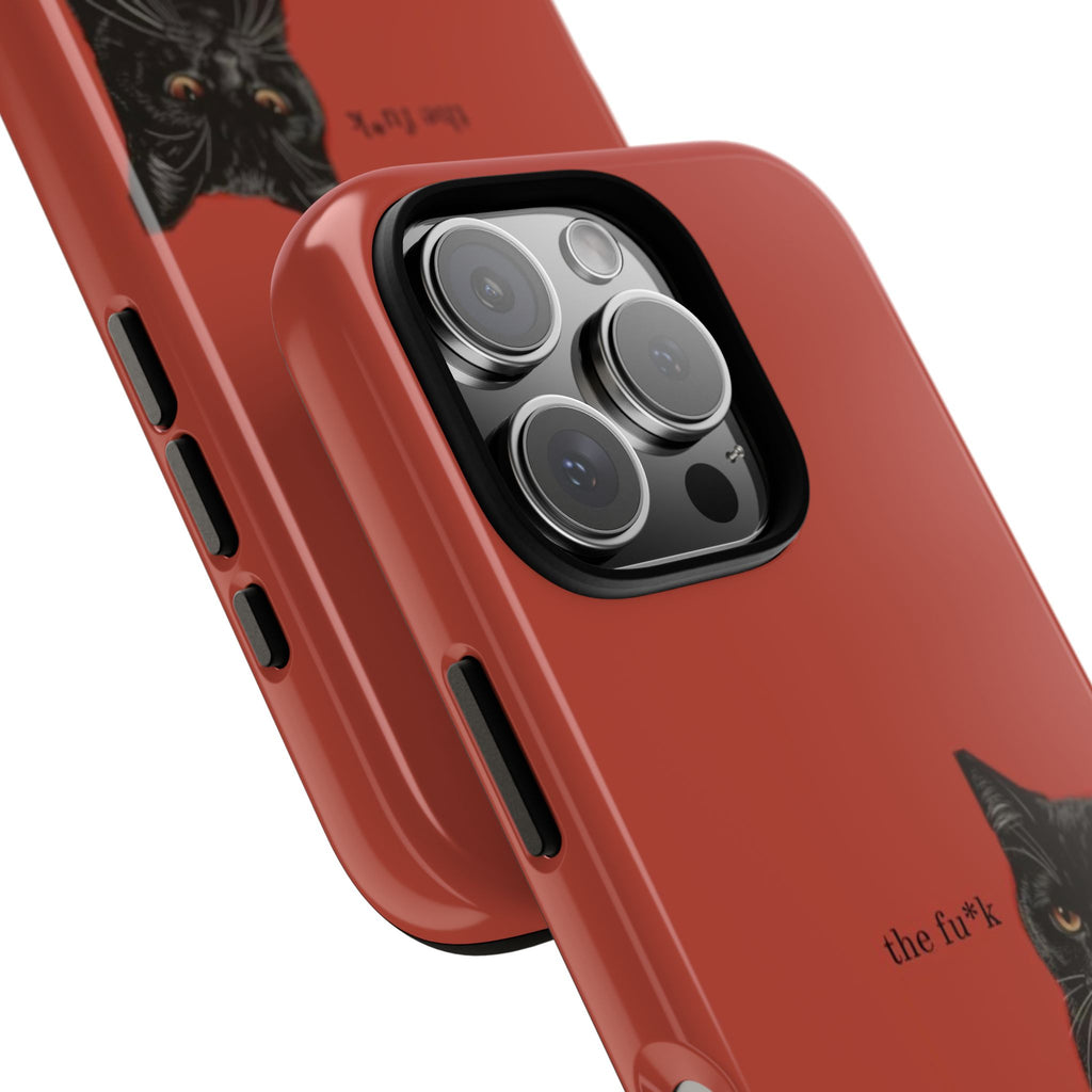 Black Cat Coffee Phone Case – Red Matte Protective Tough Case