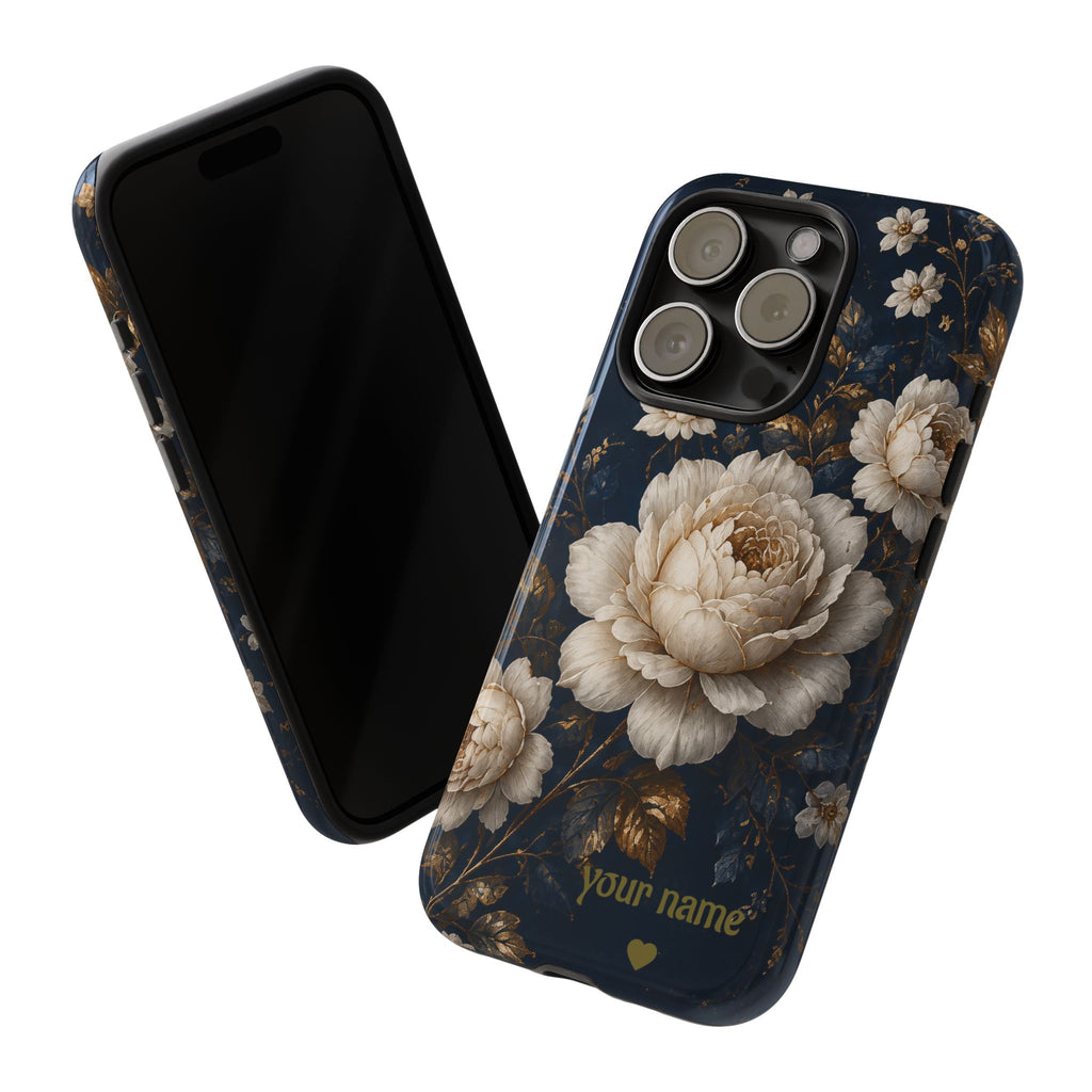 Floral Vintage Phone Case — Personalized "your name" Romantic Dark Peony