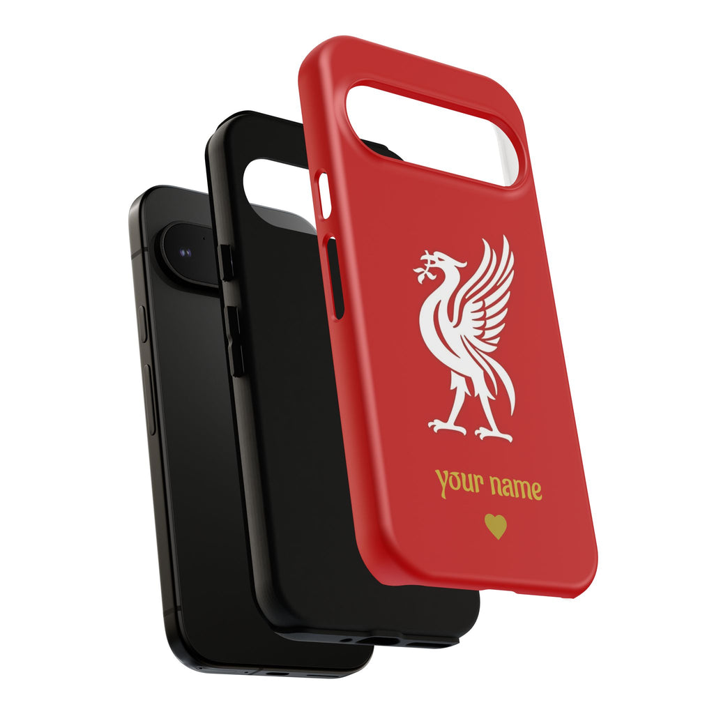 Personalized Red Phone Case — Liverbird Design with Custom Name