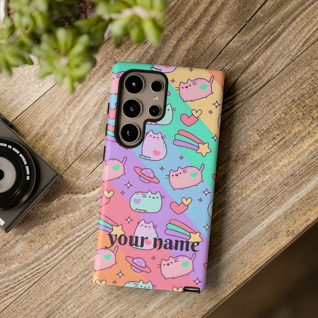 Cute Pastel Kawaii Cat Phone Case — Personalized "your name"